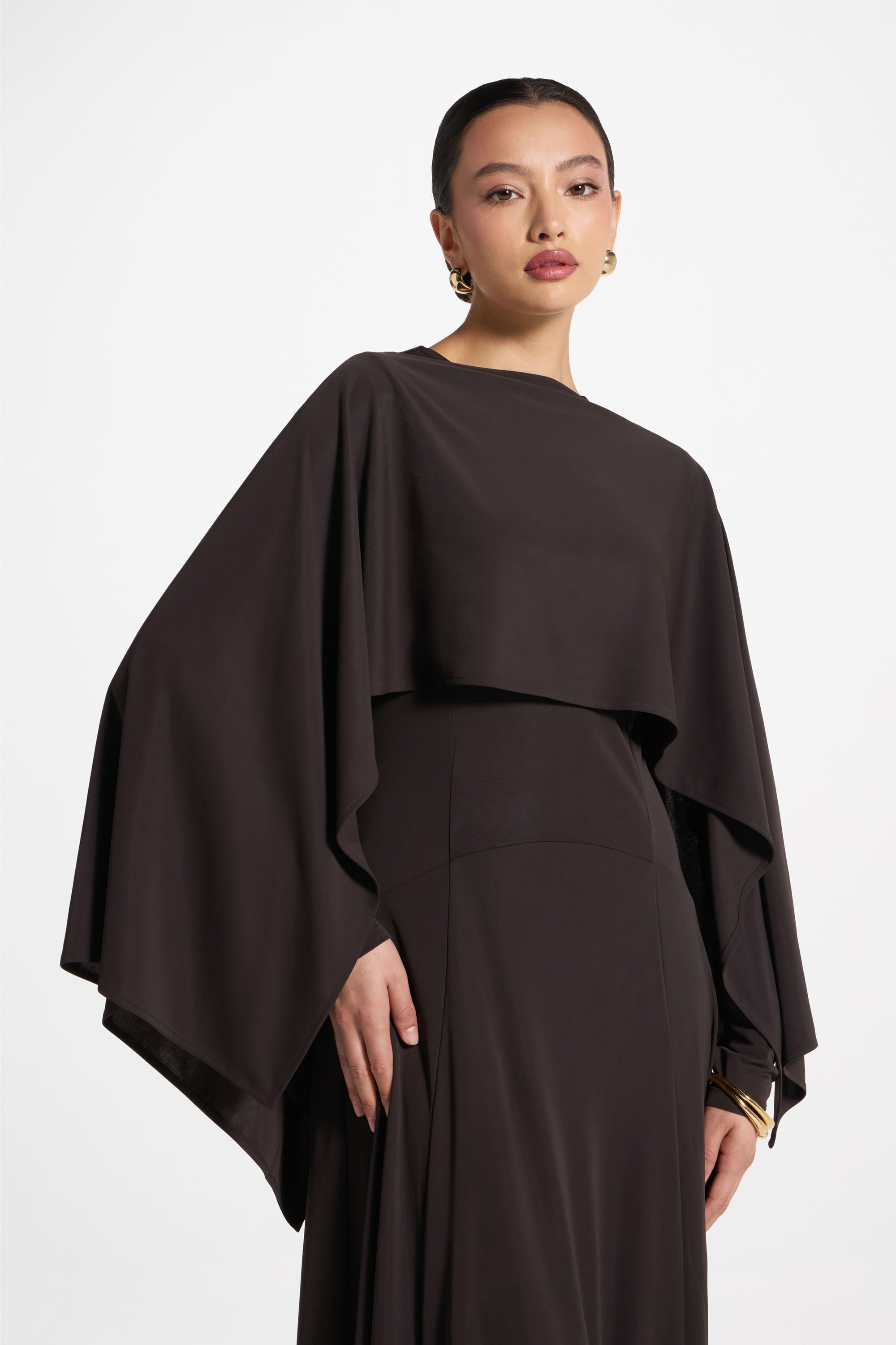 Lana Cape Maxi Dress - Chocolate Abayas Veiled