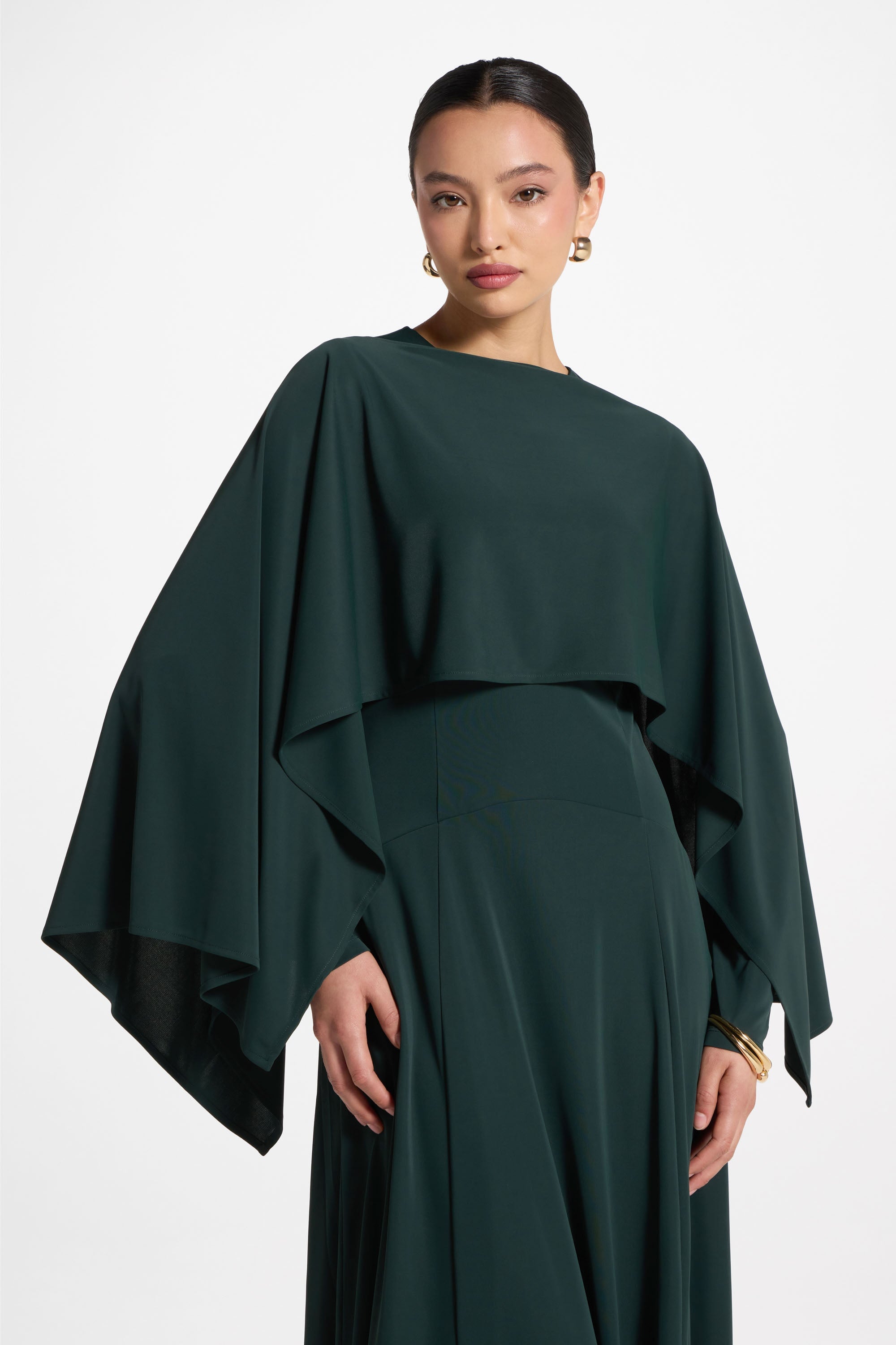 Lana Cape Maxi Dress - Emerald Abayas Veiled