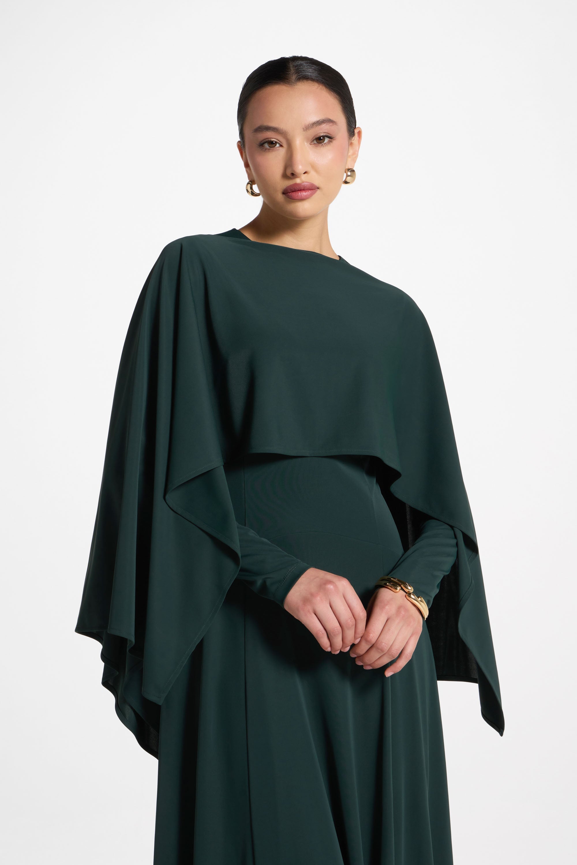 Lana Cape Maxi Dress - Emerald Abayas Veiled
