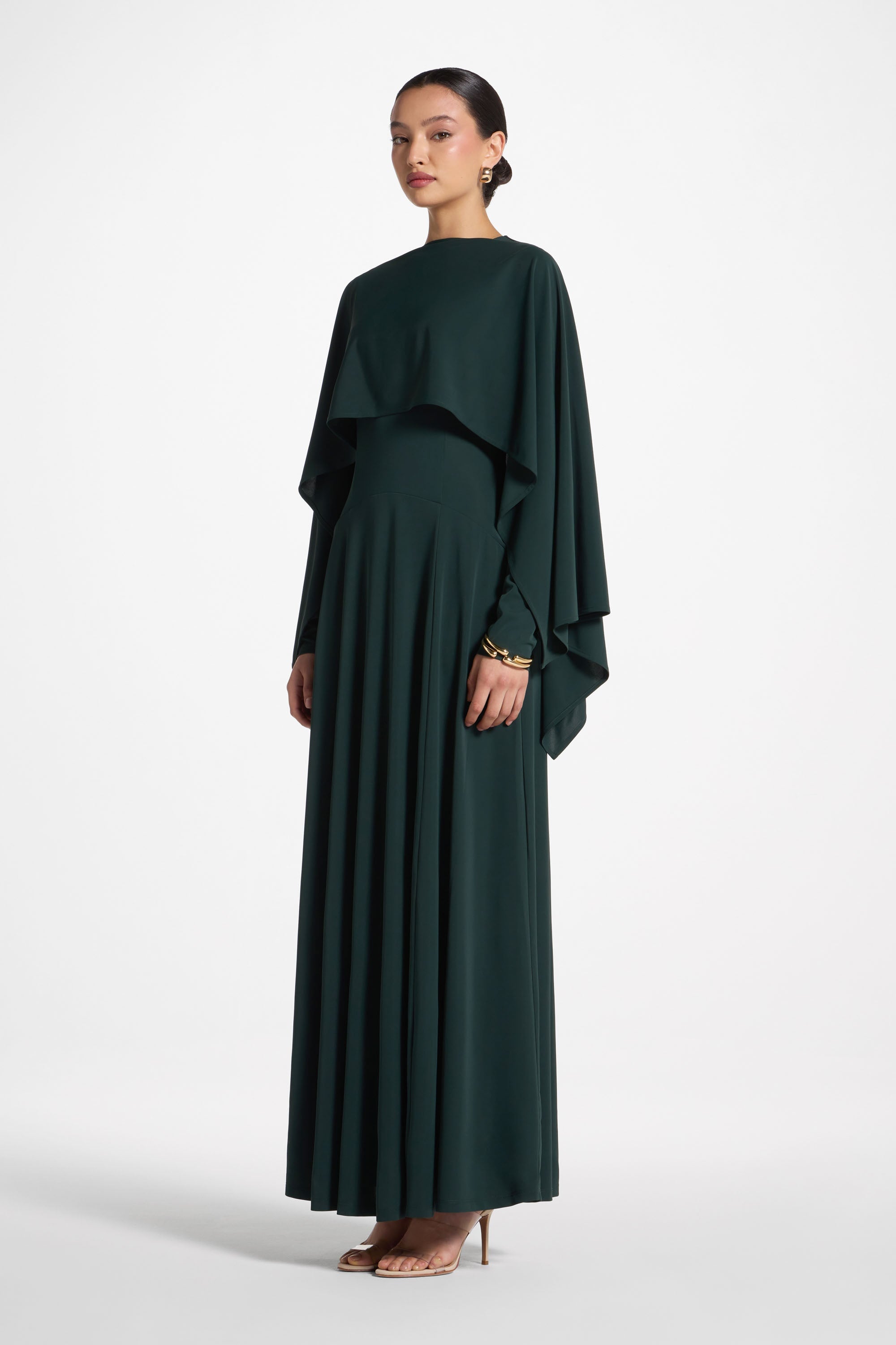 Lana Cape Maxi Dress - Emerald Abayas Veiled