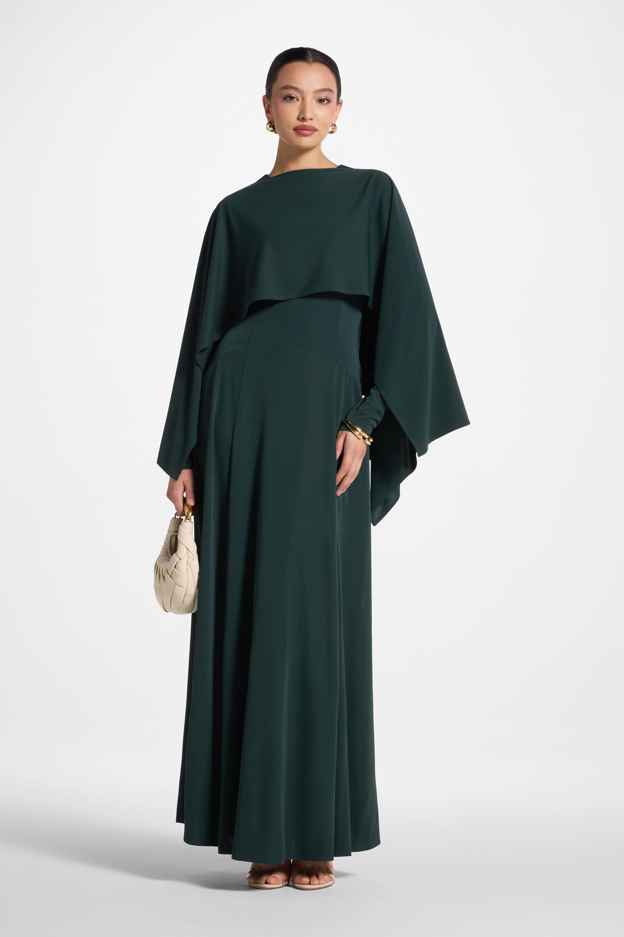 Lana Cape Maxi Dress - Emerald Abayas Veiled