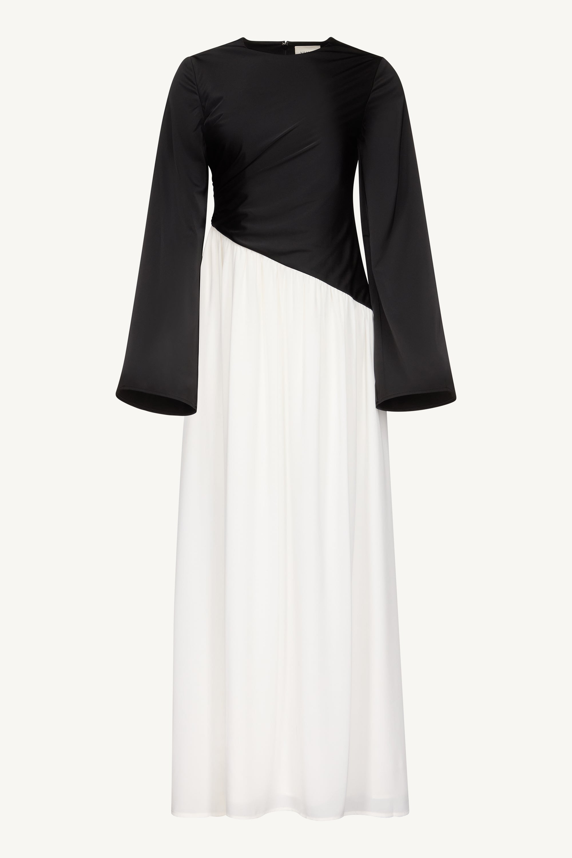 Layal Rouched Contrast Asymmetrical Maxi Dress - Black Dresses Veiled
