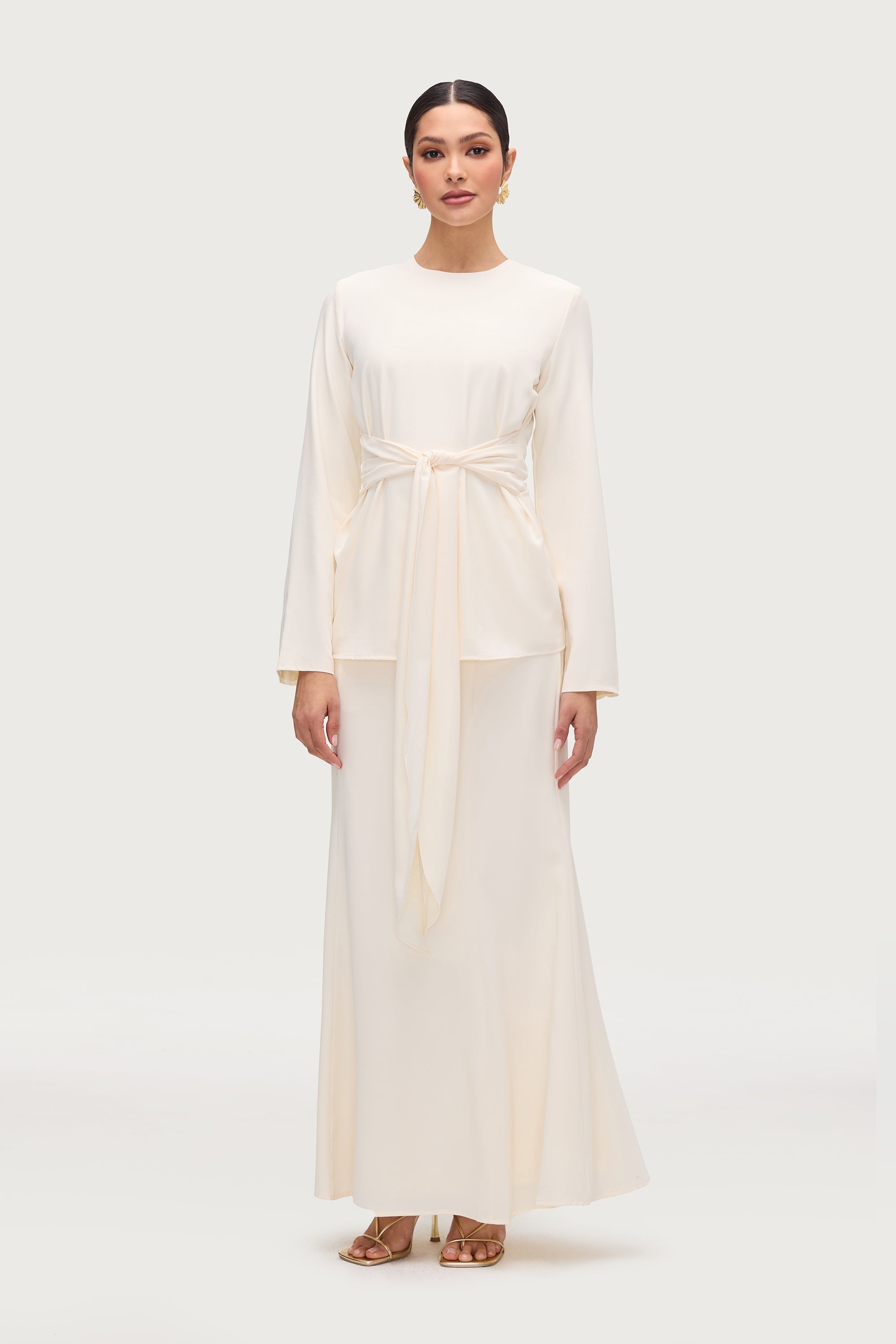 Layali Tie Waist Top & Skirt Set - Moonbeam Sets Veiled Collection