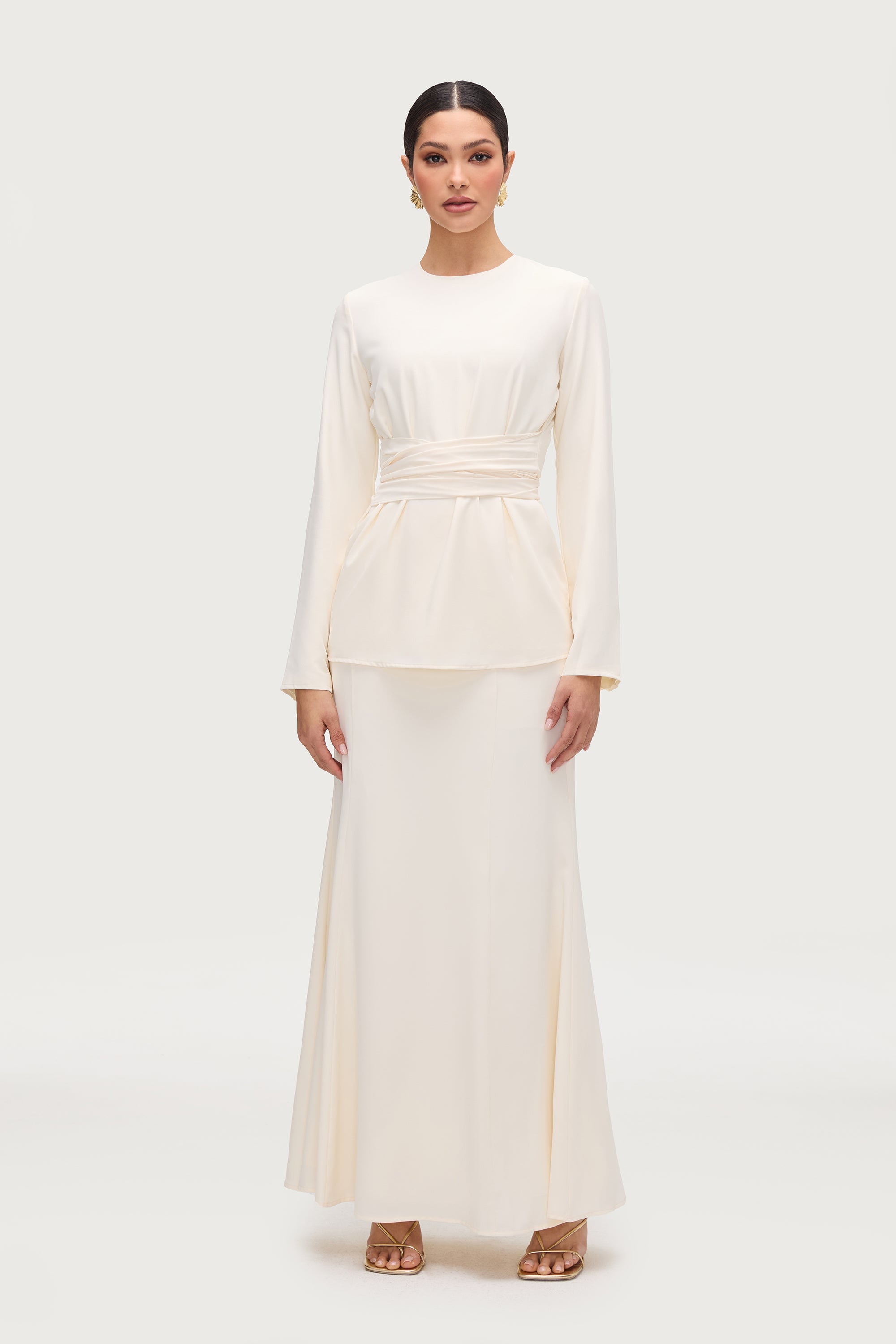 Layali Tie Waist Top & Skirt Set - Moonbeam Sets Veiled Collection