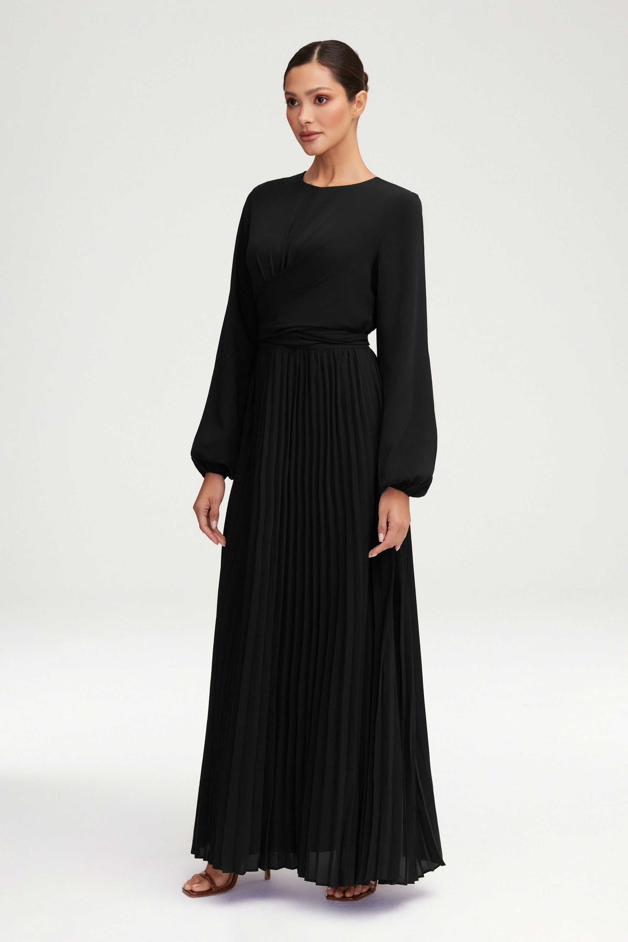 Layana Pleated Wrap Waist Maxi Dress - Black Clothing epschoolboard 