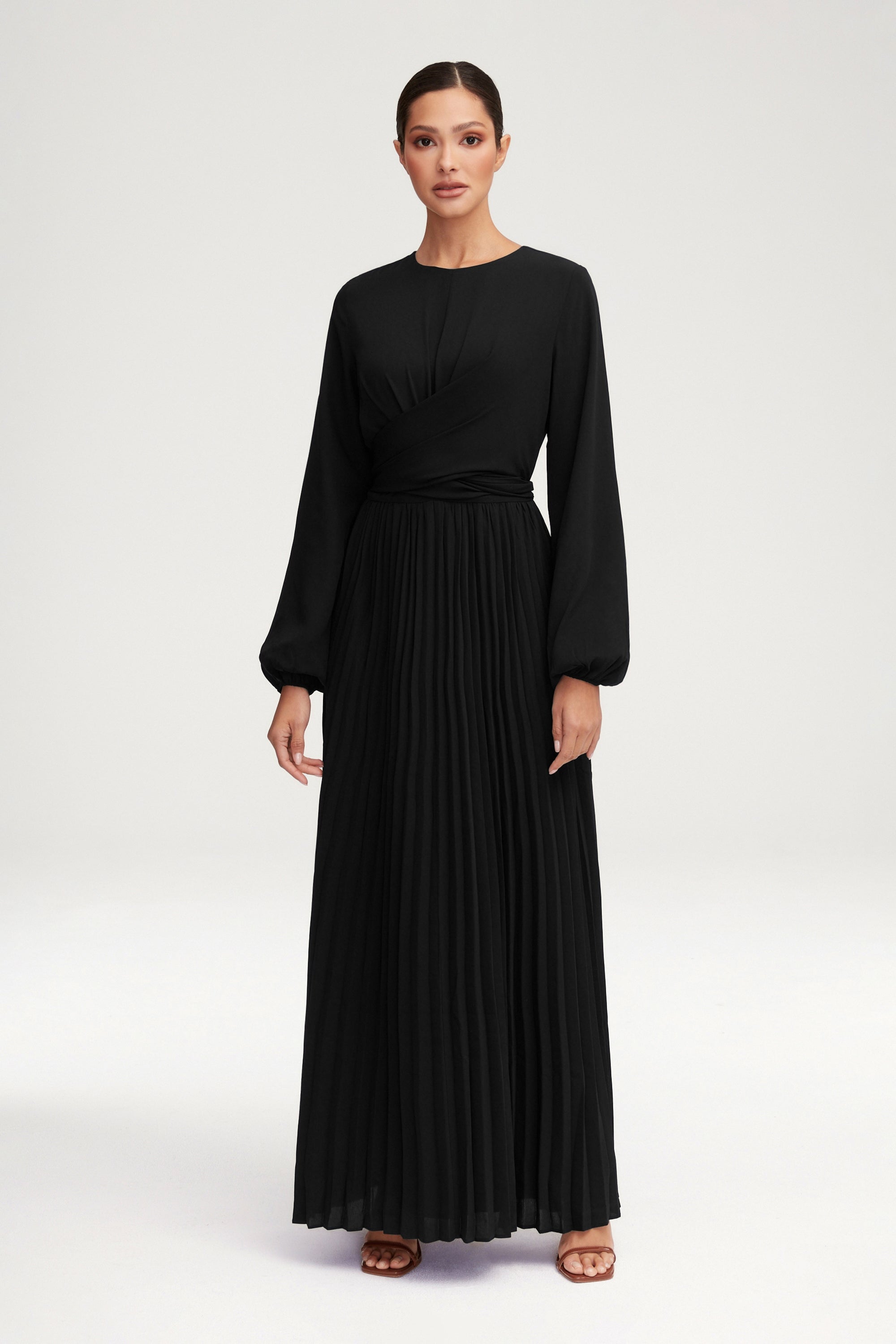 Layana Pleated Wrap Waist Maxi Dress - Black Clothing epschoolboard 