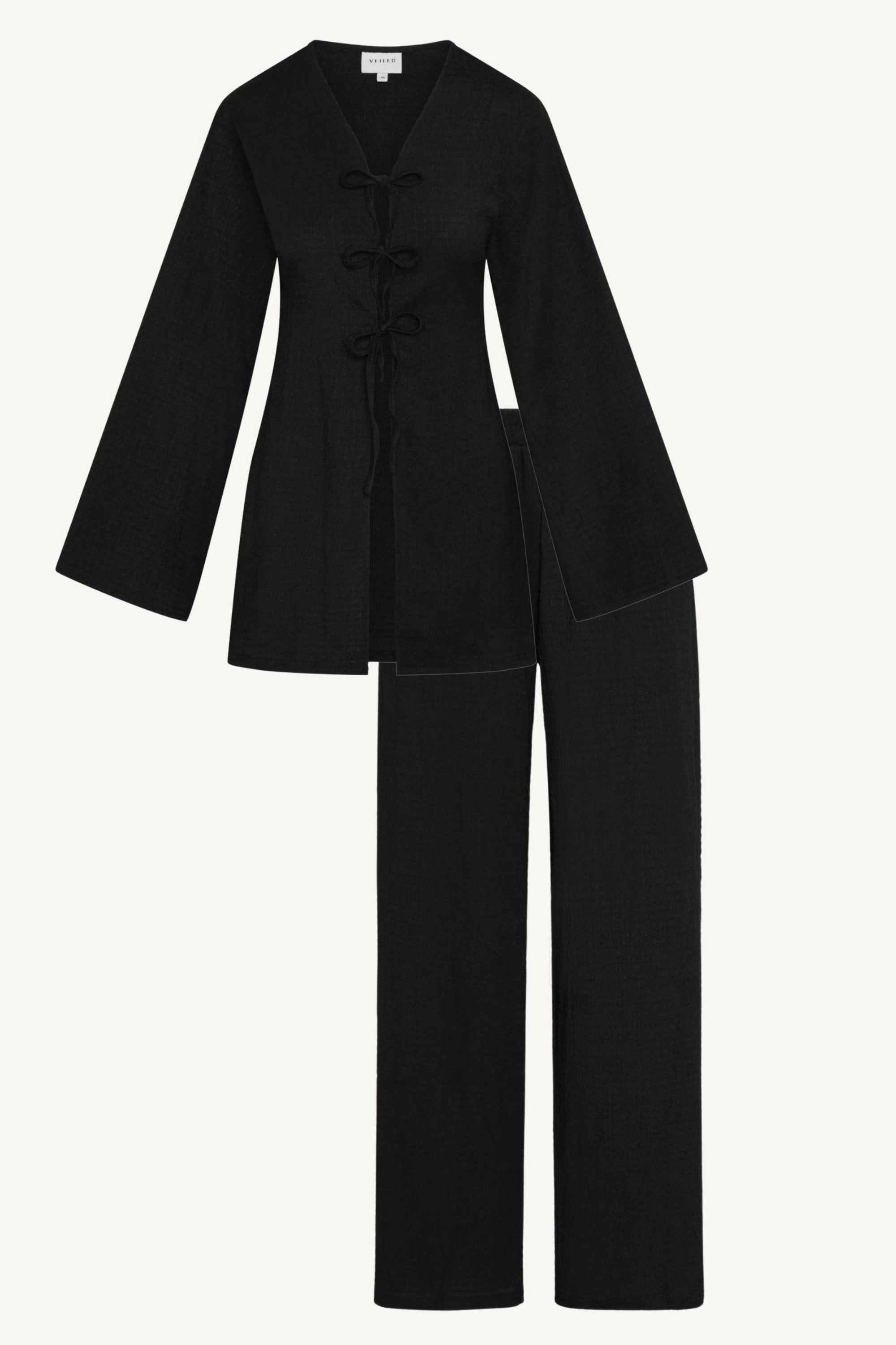 Layla Matching Top & Pants Set - Black Abayas Veiled