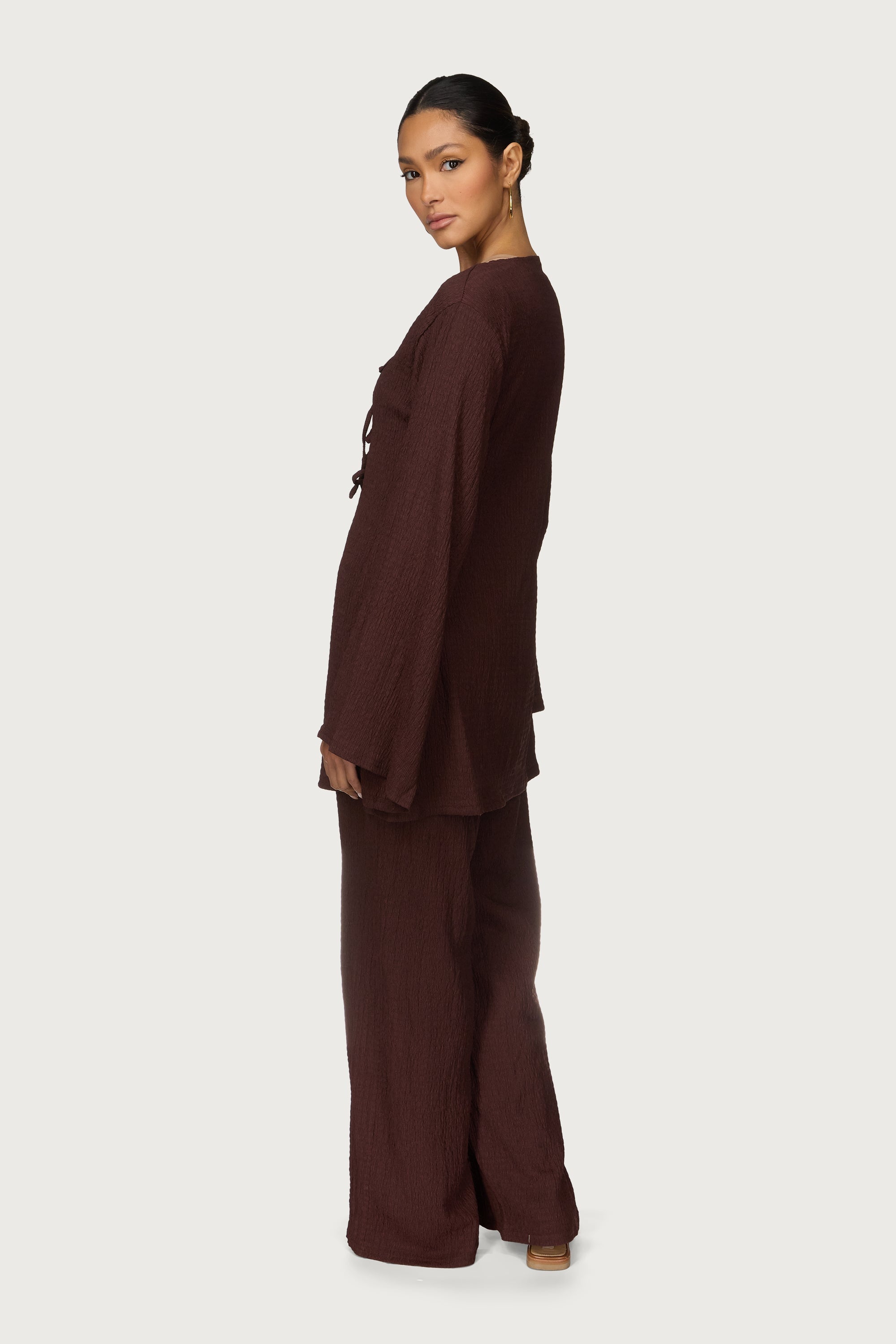 Layla Matching Top & Pants Set - Chocolate Abayas Veiled