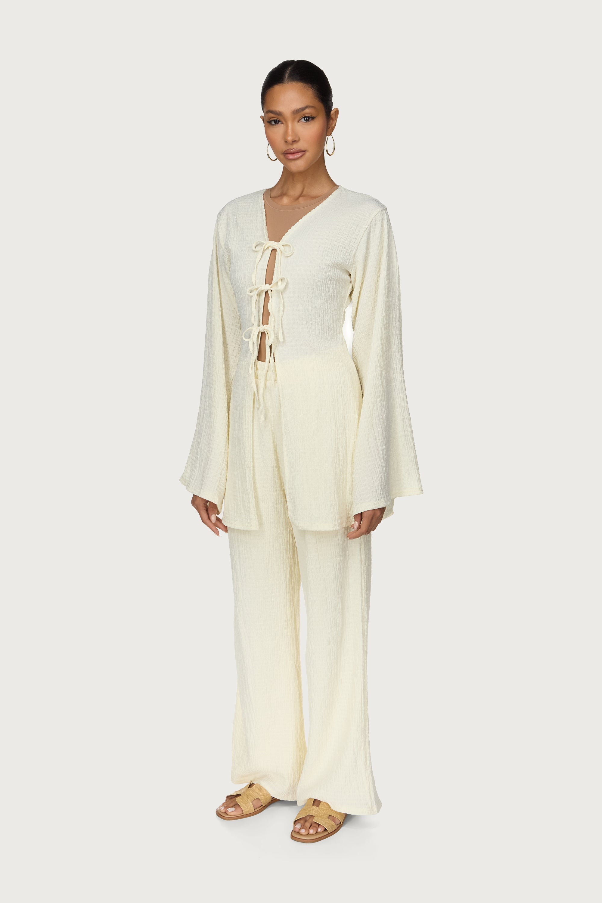 Layla Matching Top & Pants Set - Off White Abayas Veiled