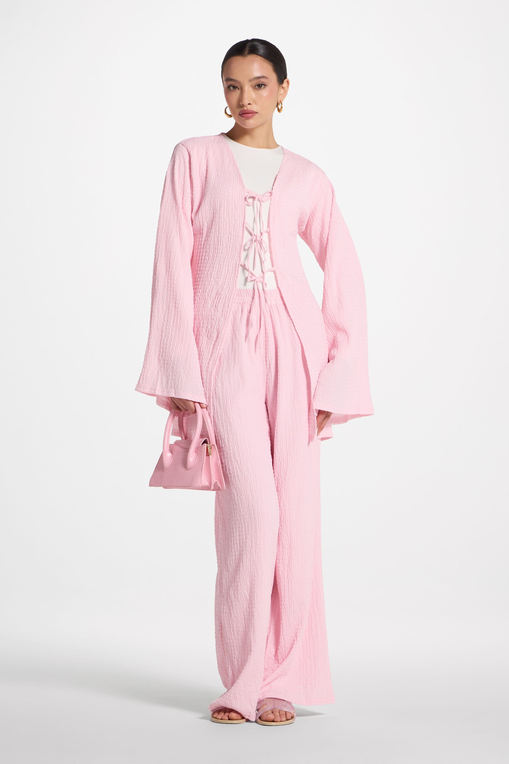 Layla Matching Top & Pants Set - Pastel Pink Abayas Veiled