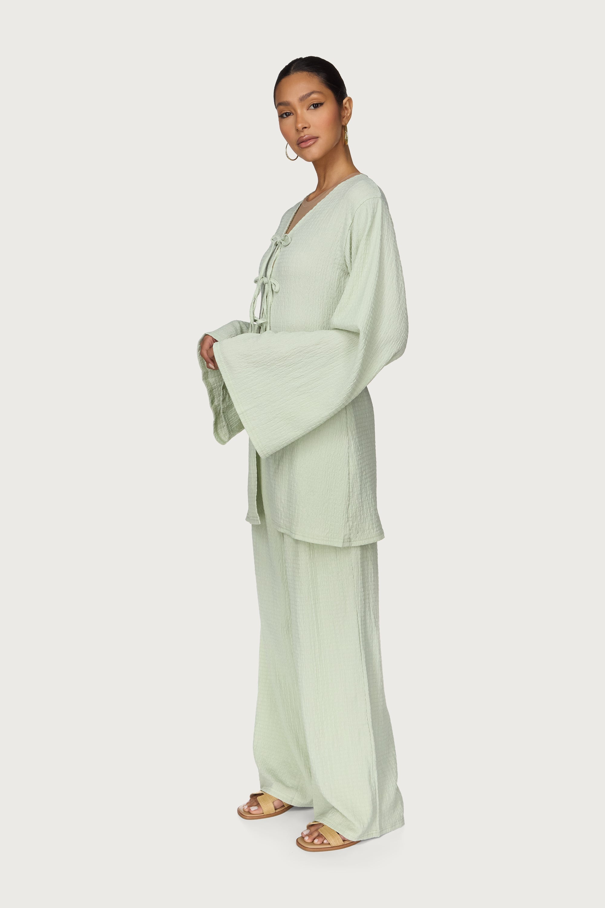 Layla Matching Top & Pants Set - Pistachio Abayas Veiled