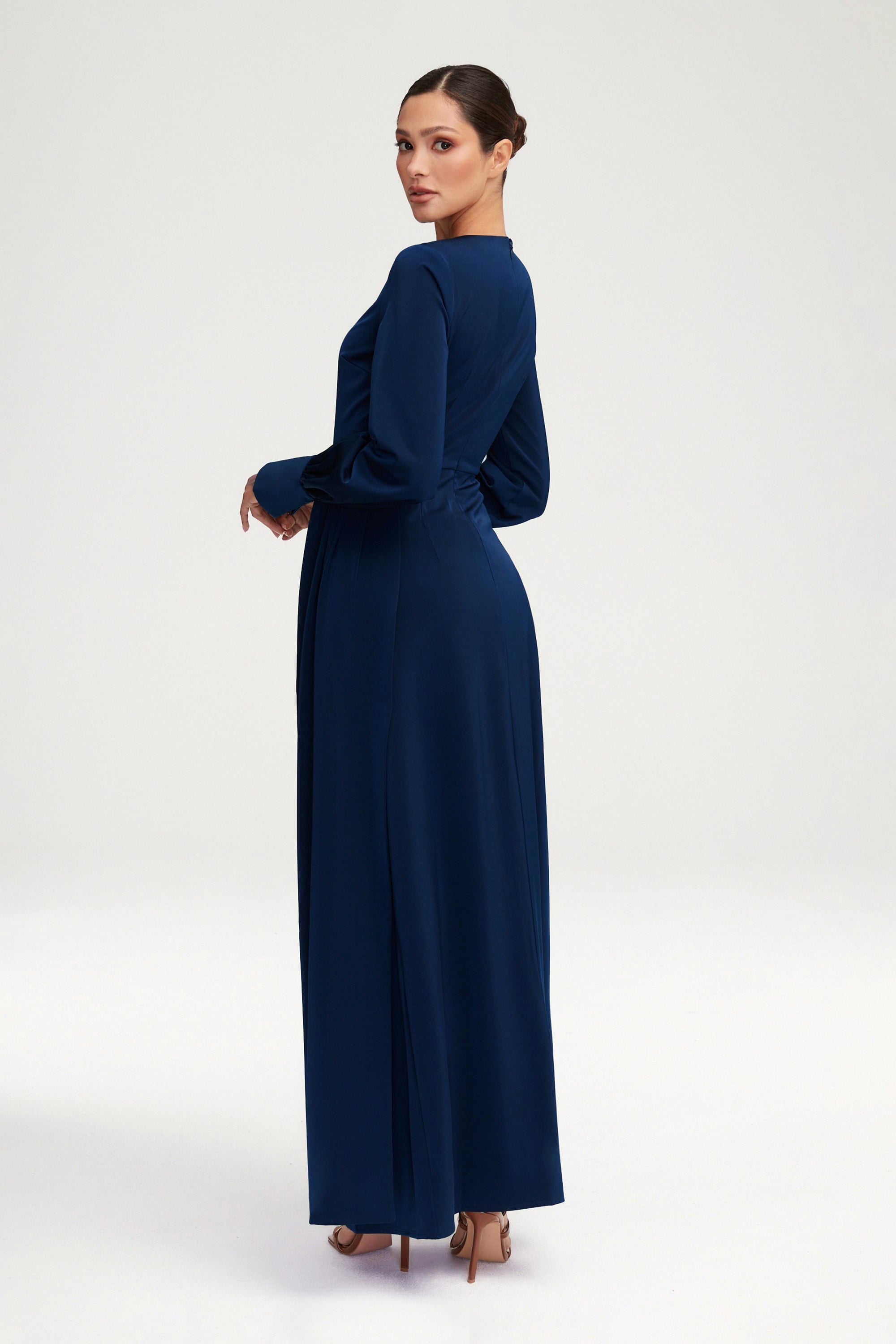 Laylani Satin Rouched Maxi Dress - Night Sky Clothing epschoolboard 
