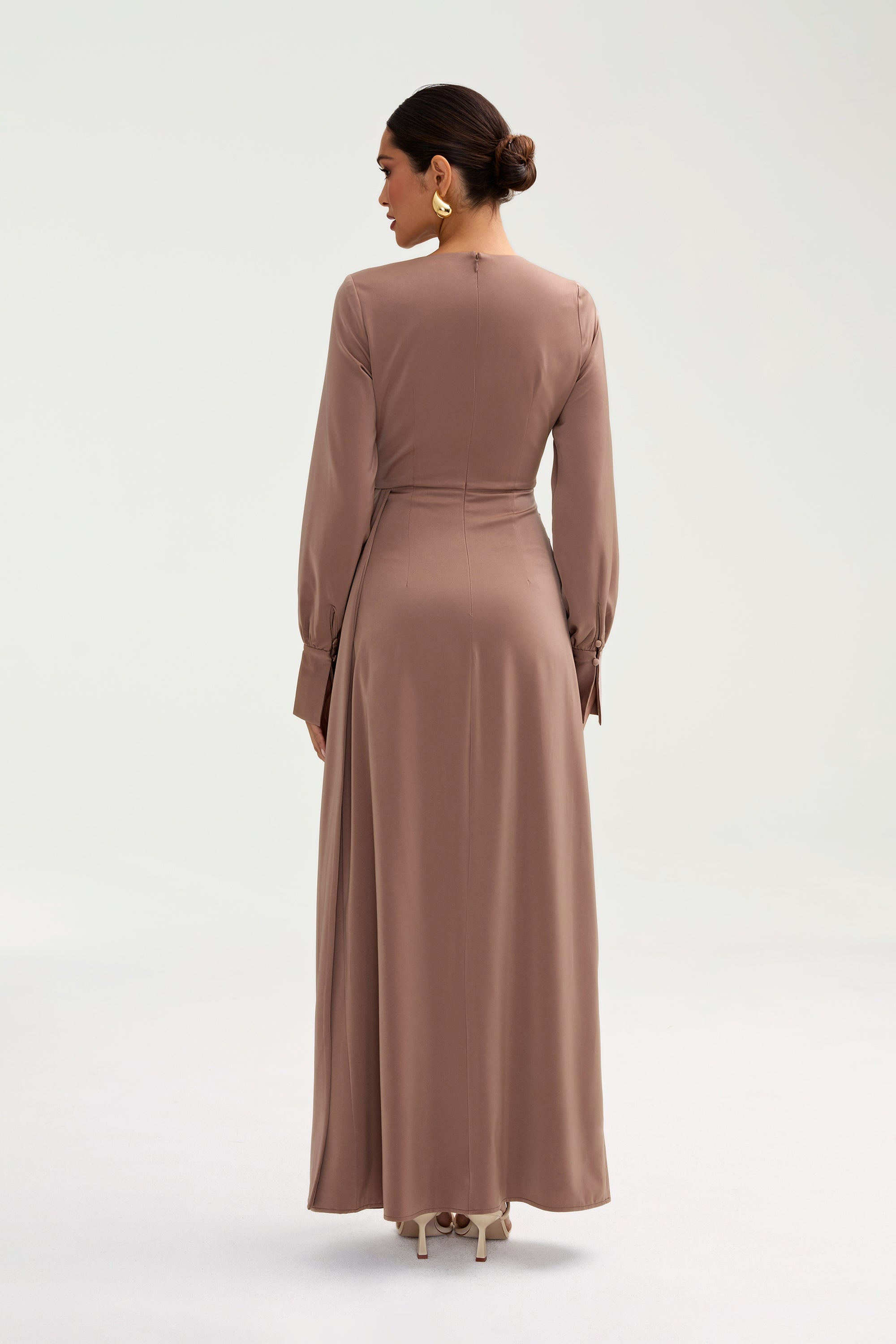 Laylani Satin Rouched Maxi Dress - Taupe Clothing epschoolboard 