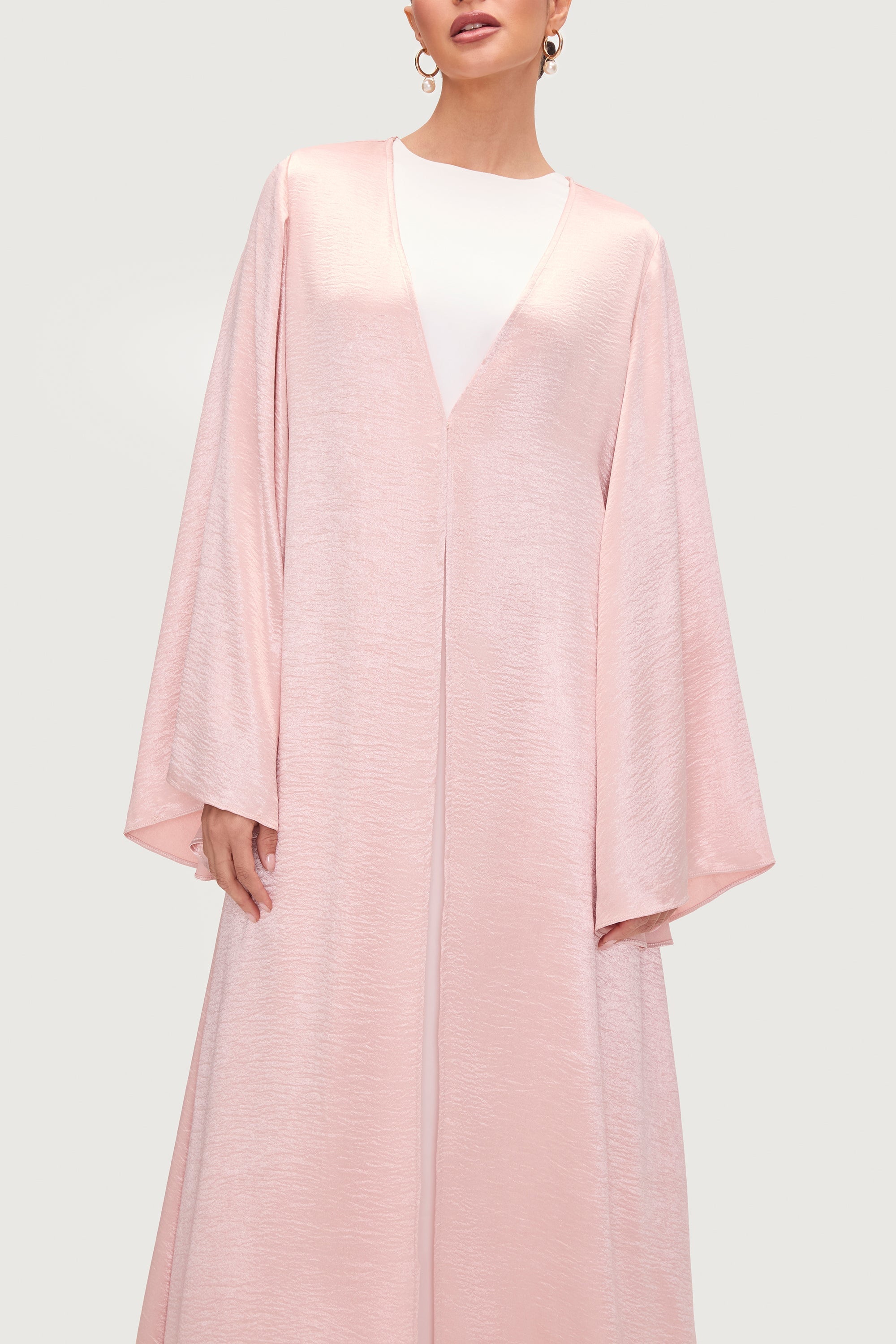 Liana Flare Sleeve Open Abaya - Pink Pearl Abayas Veiled