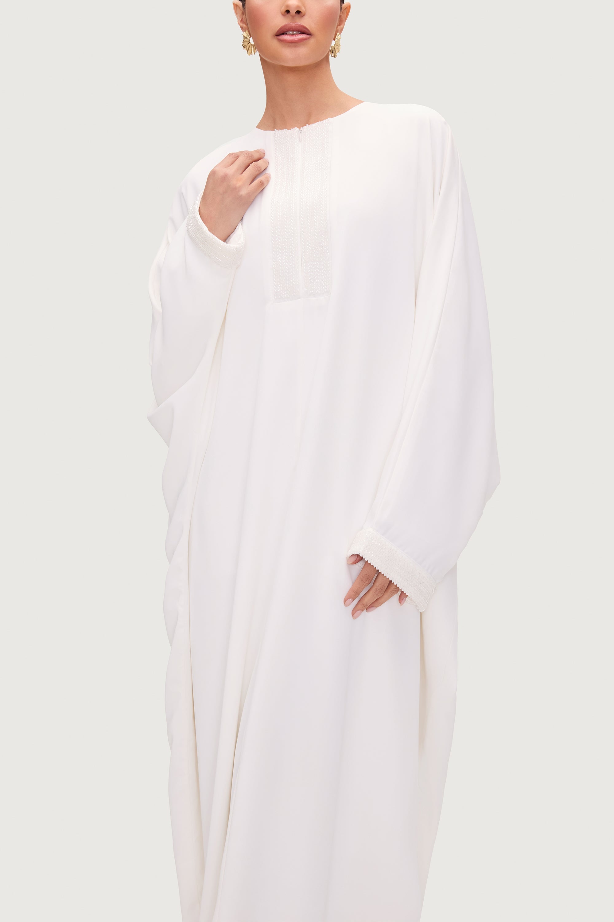 Lina Embellished Abaya - White Abayas Veiled