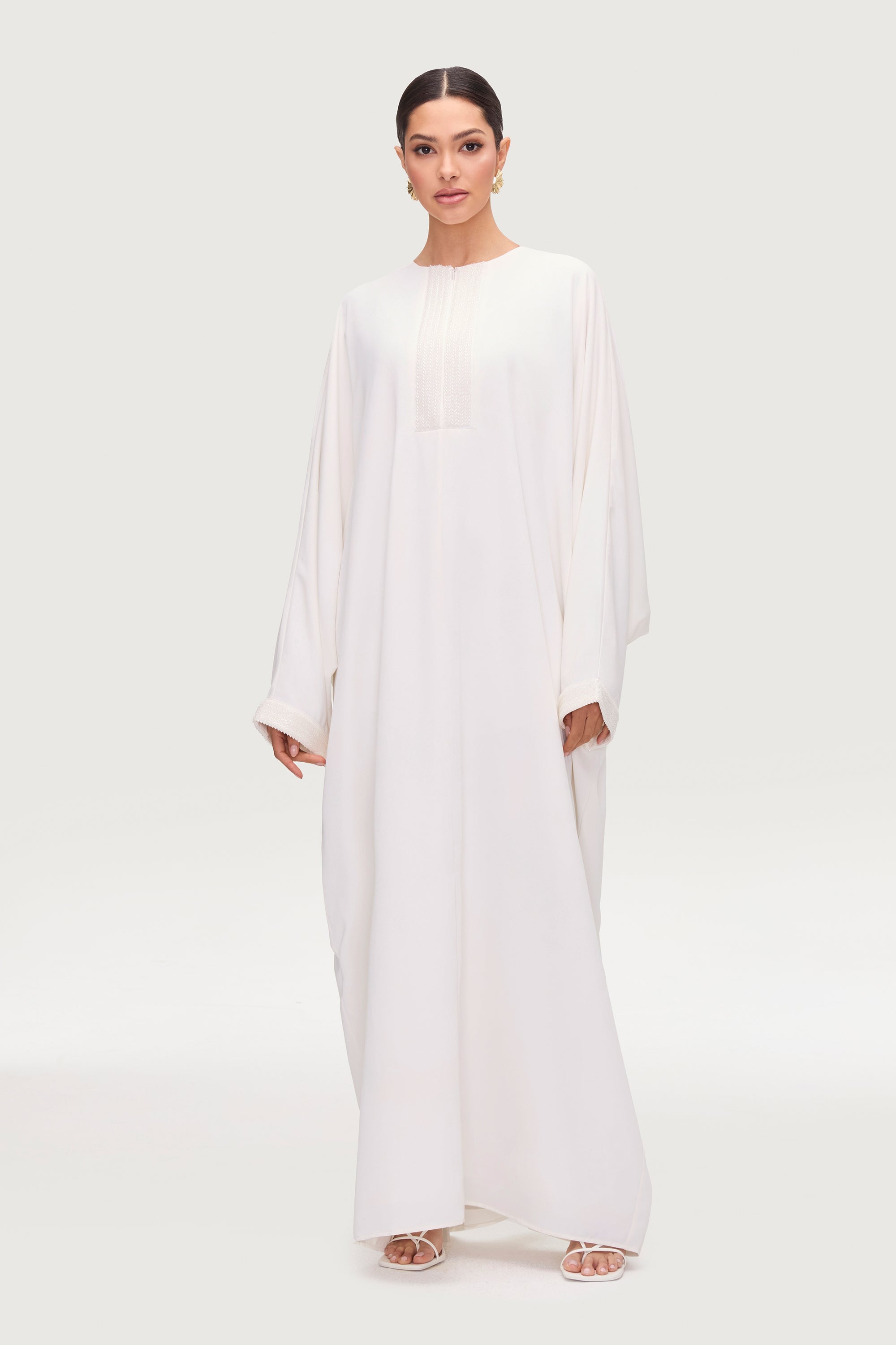 Lina Embellished Abaya - White Abayas Veiled