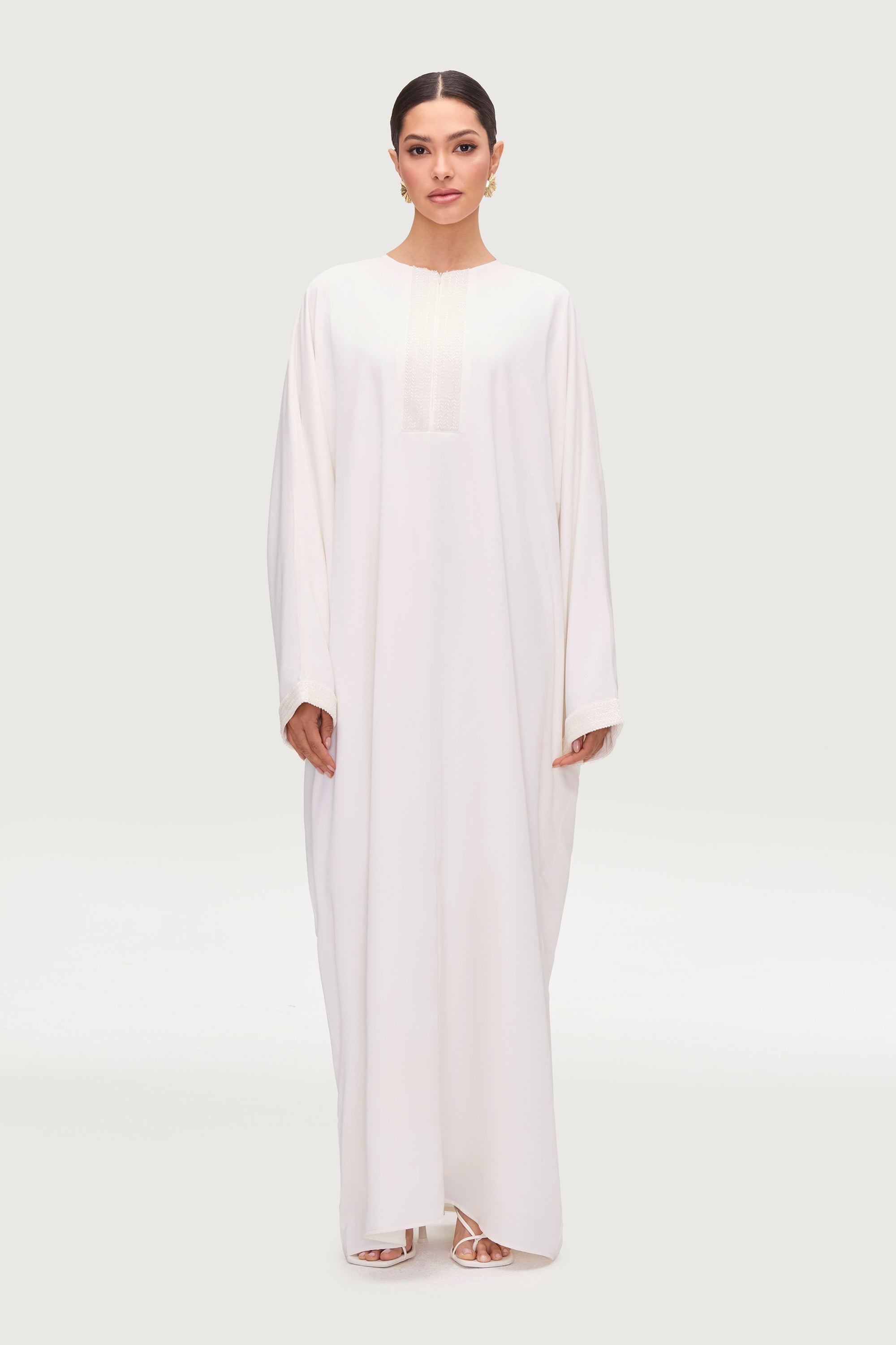 Lina Embellished Abaya - White Abayas Veiled