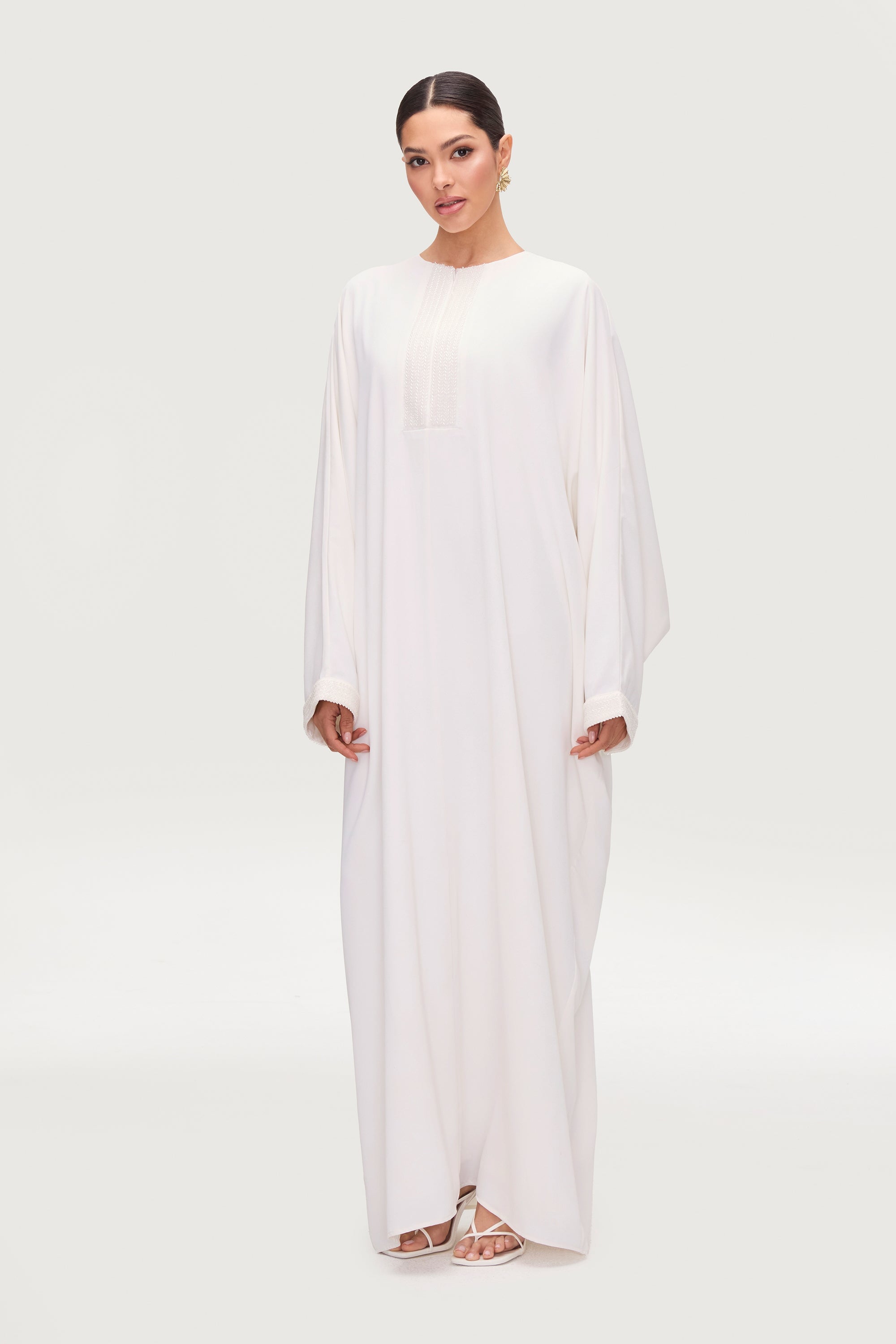 Lina Embellished Abaya - White Abayas Veiled