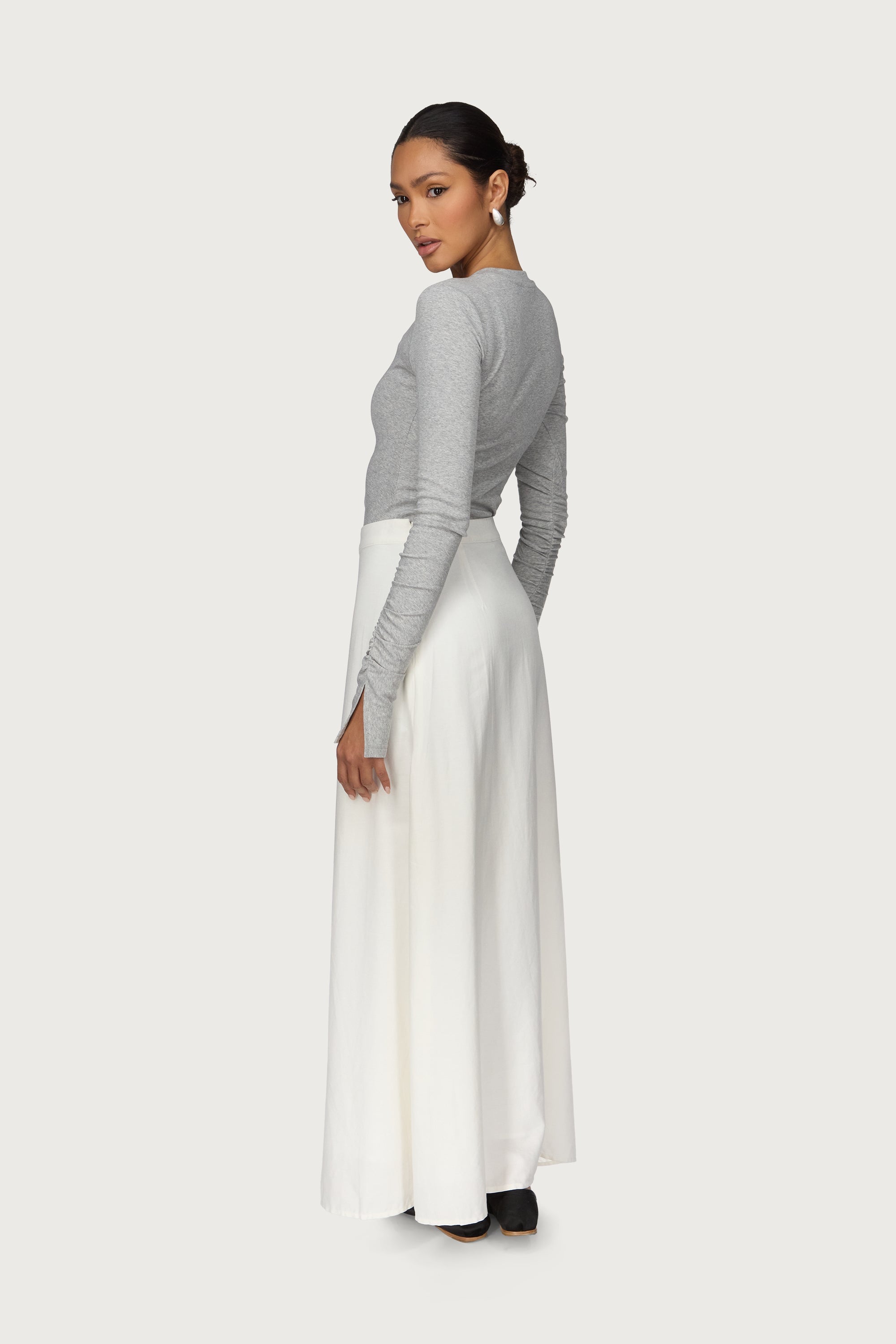 Linen A-Line Maxi Skirt - White Abayas Veiled