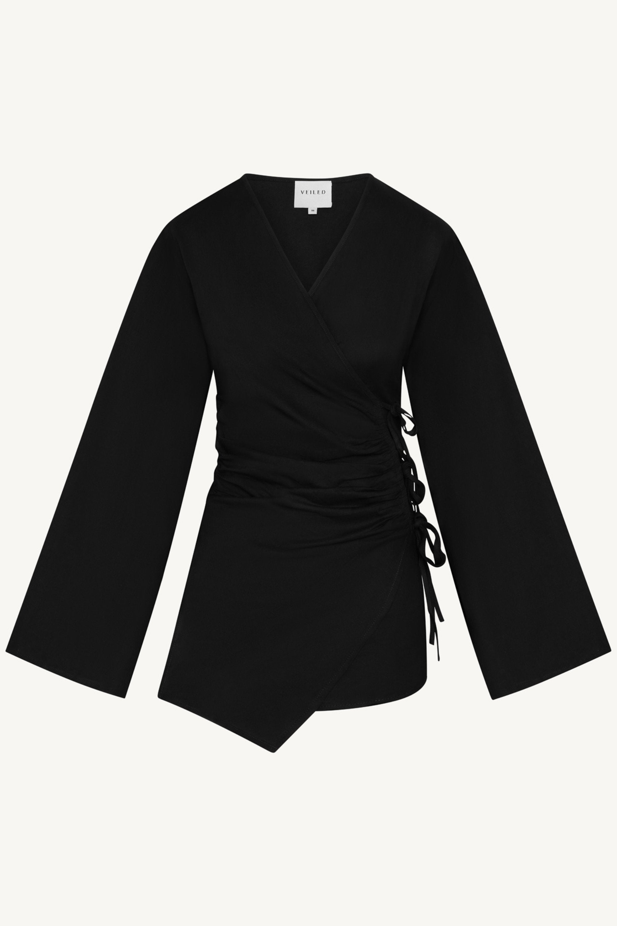 Linen Asymmetric Tie Top - Black Abayas Veiled