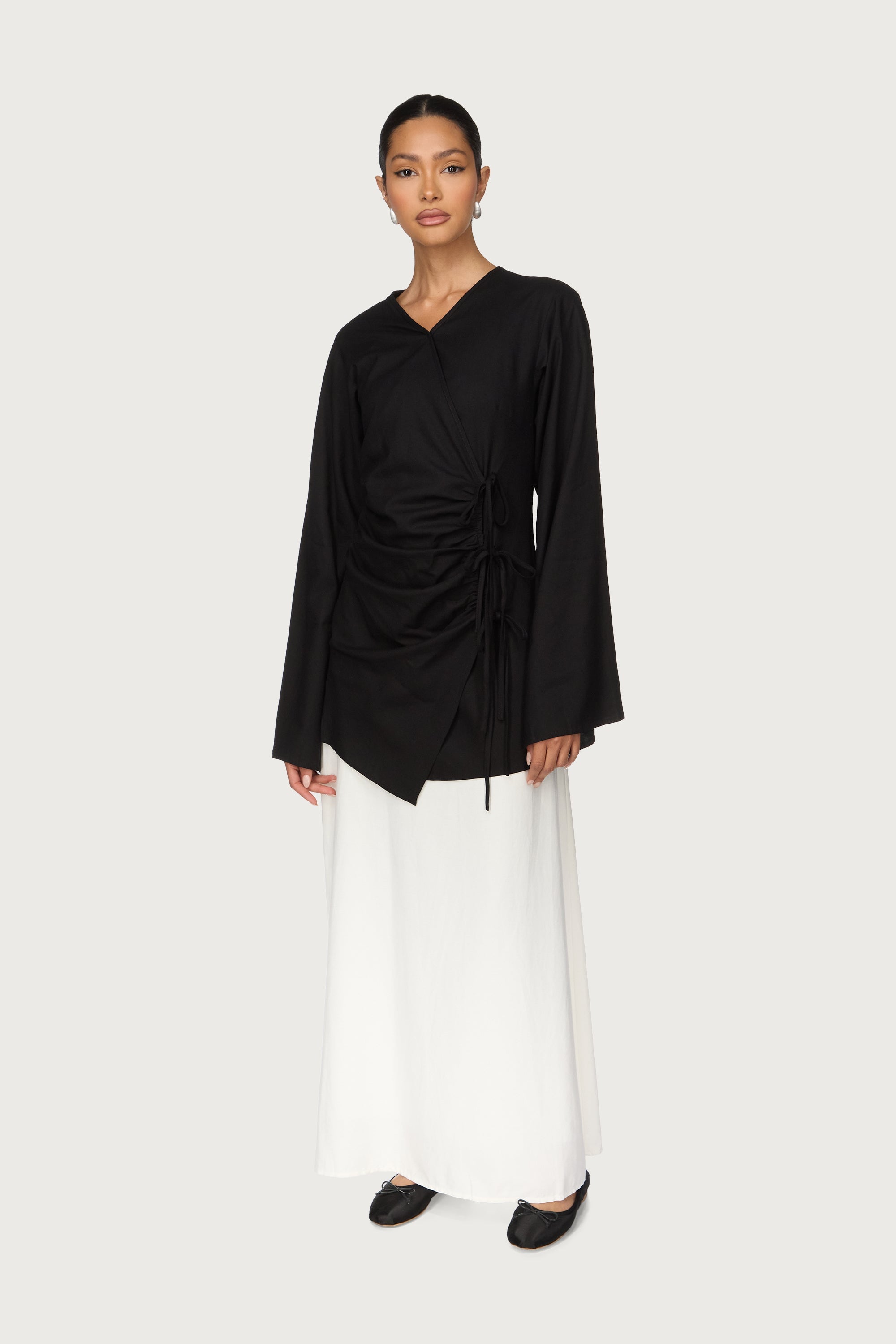 Linen Asymmetric Tie Top - Black Abayas Veiled