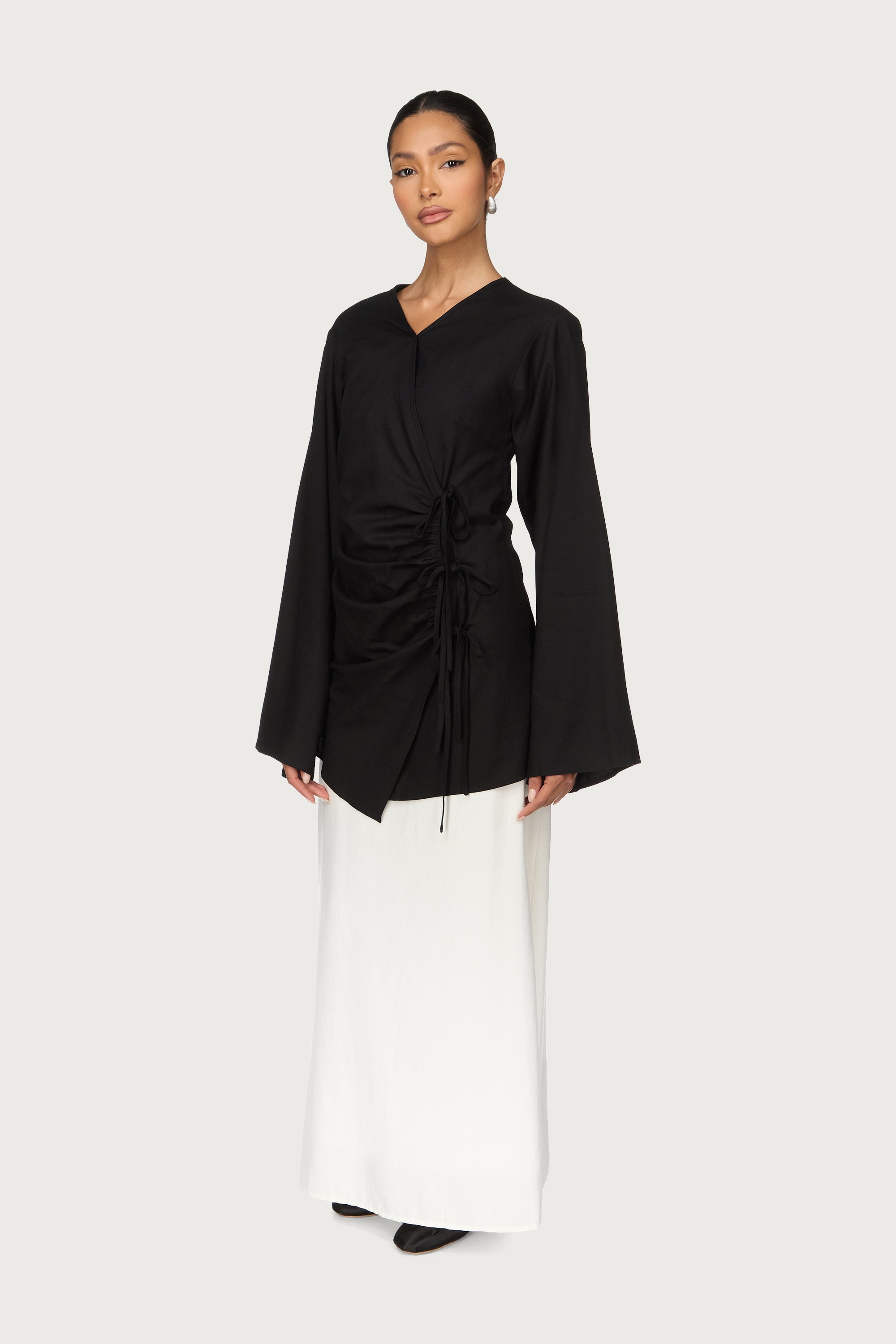 Linen Asymmetric Tie Top - Black Abayas Veiled