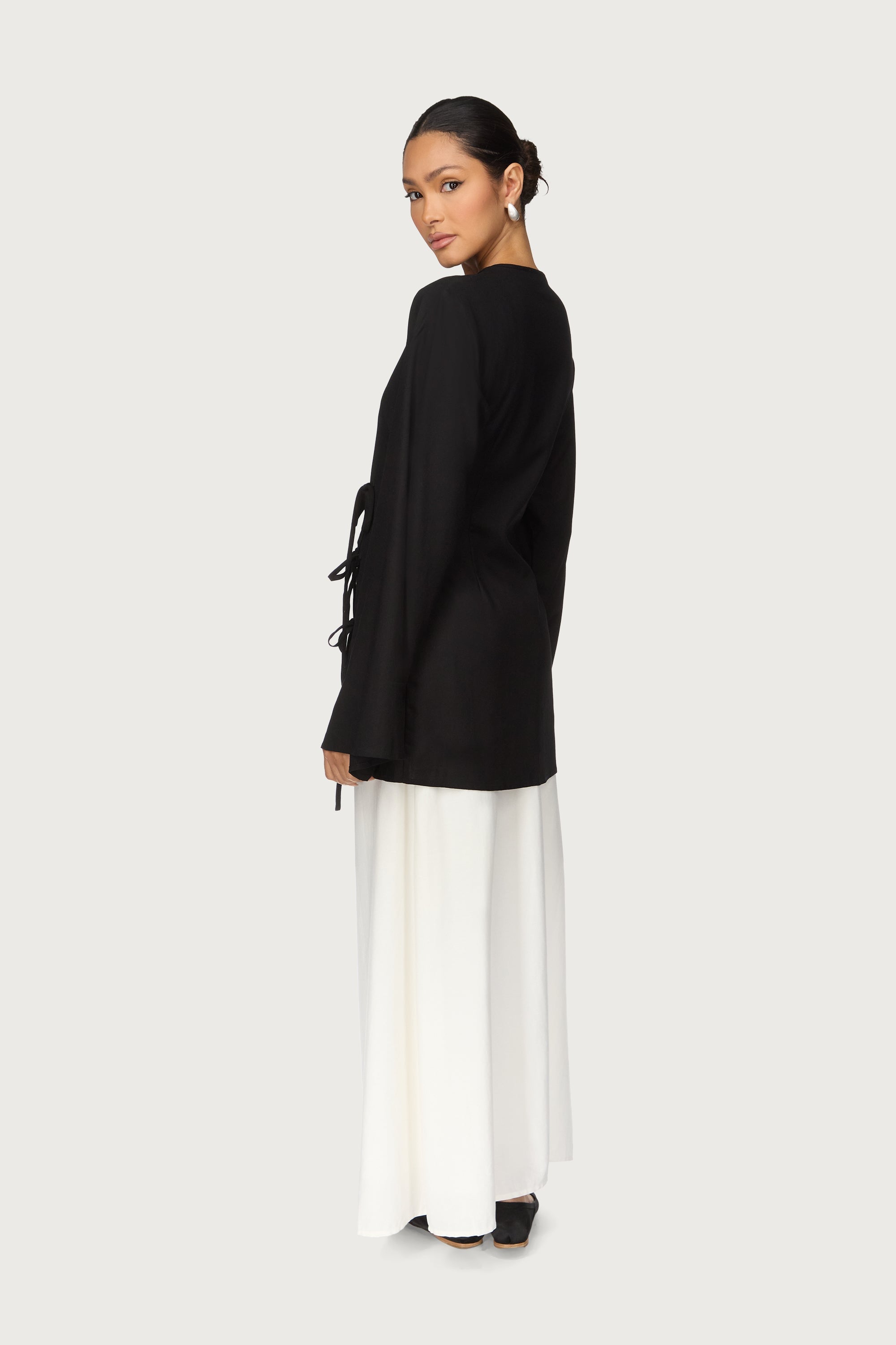Linen Asymmetric Tie Top - Black Abayas Veiled