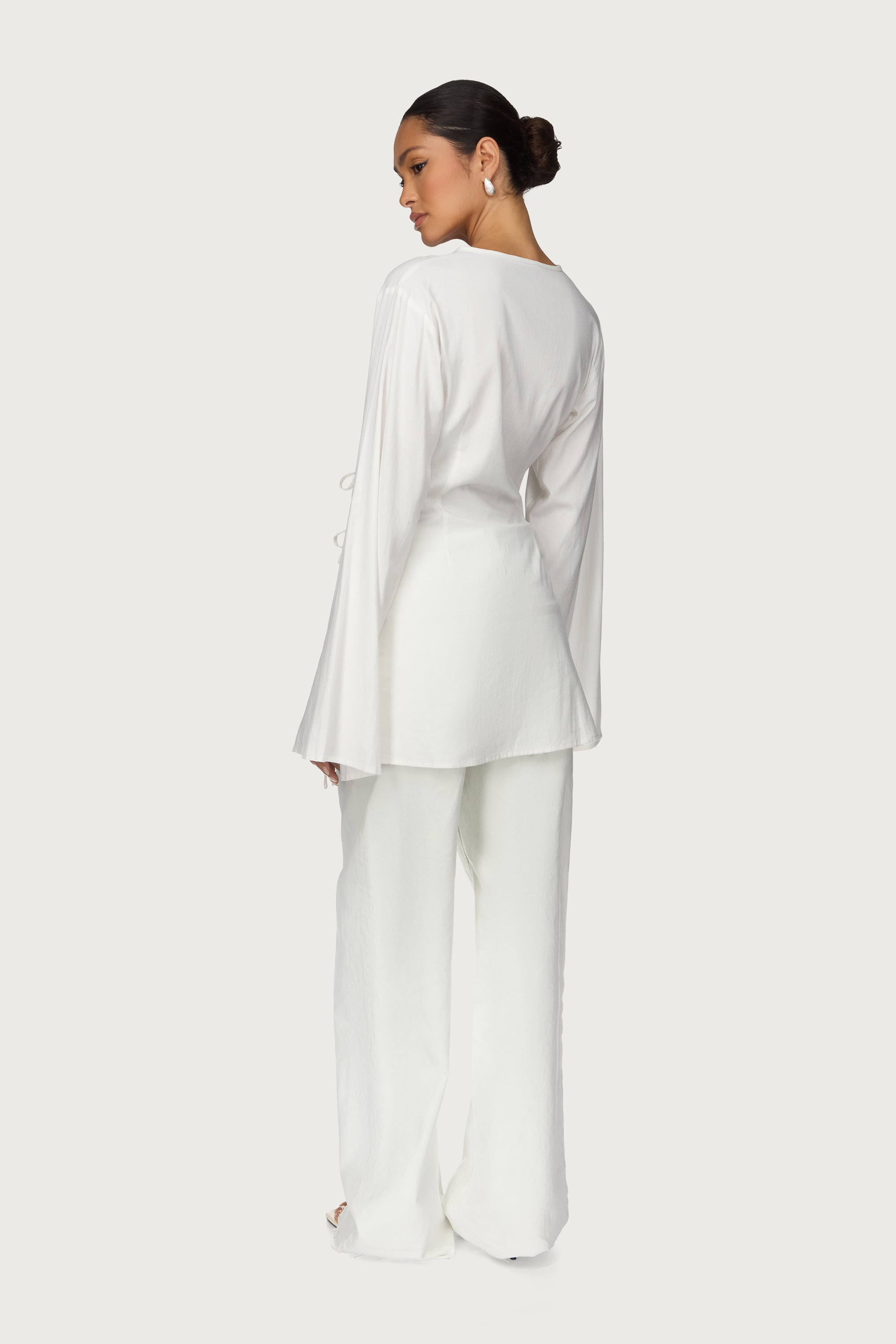Linen Asymmetric Tie Top - White Abayas Veiled