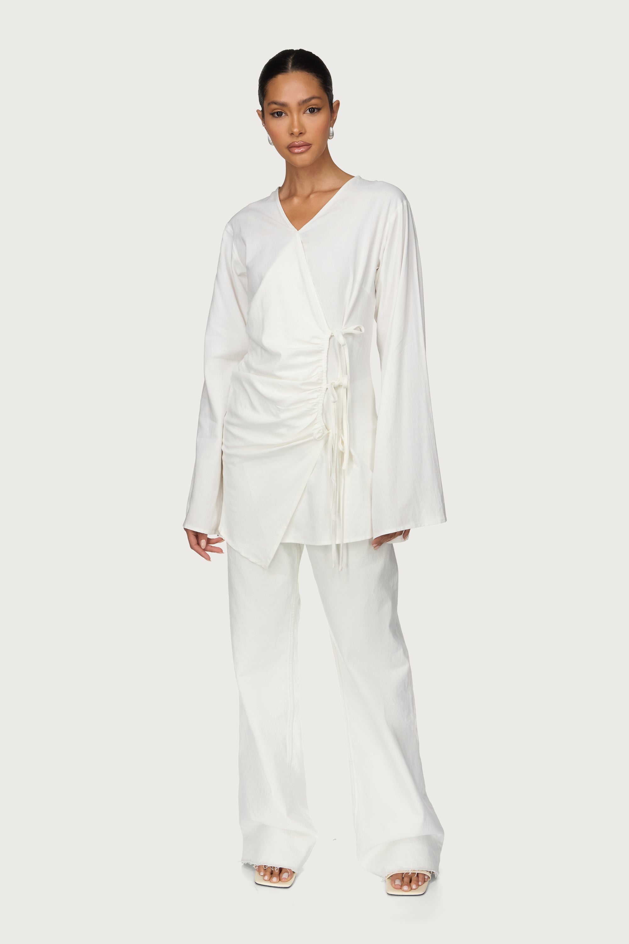 Linen Asymmetric Tie Top - White Abayas Veiled
