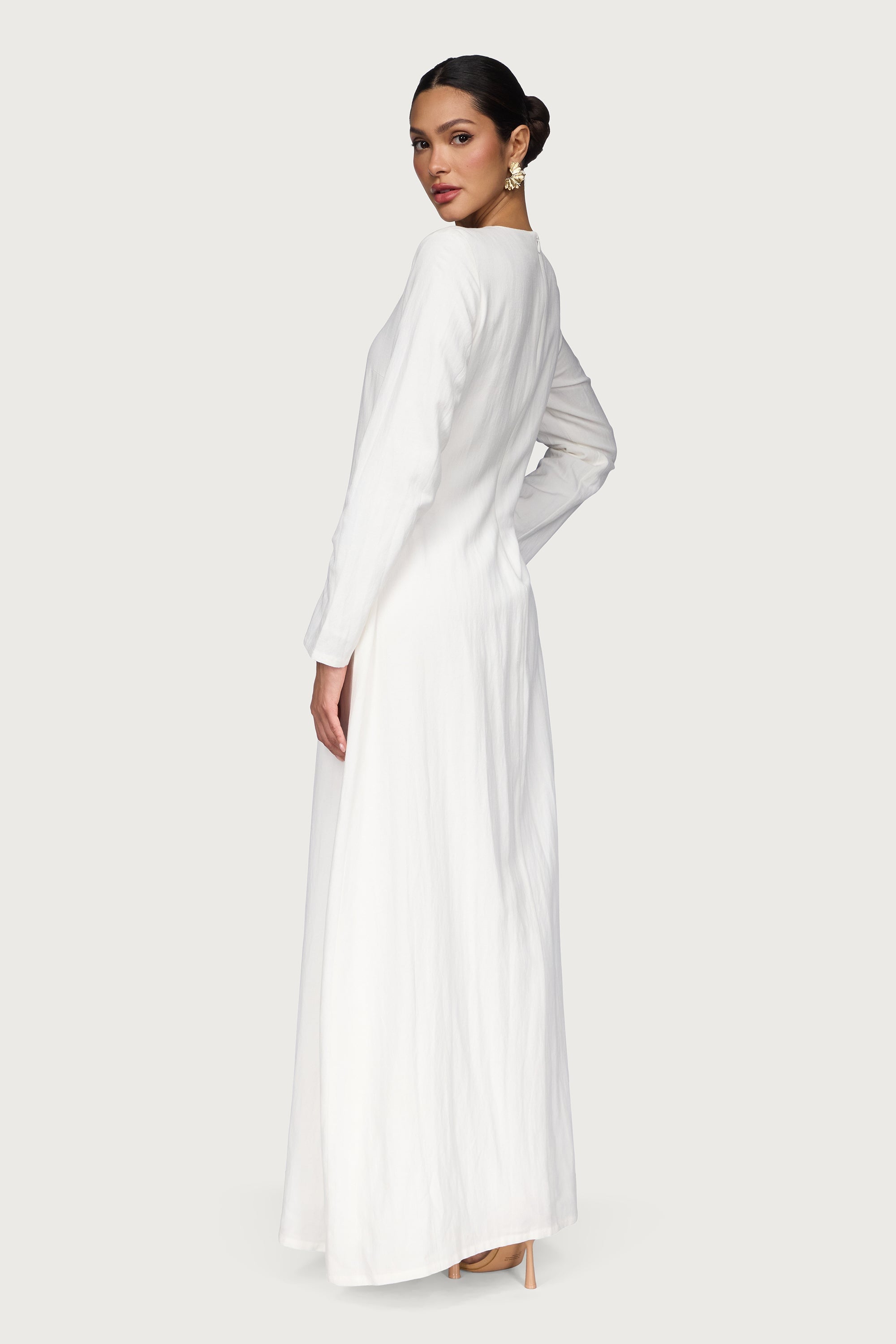 Linen Blend Basic Inner Maxi Dress - White Dresses Veiled