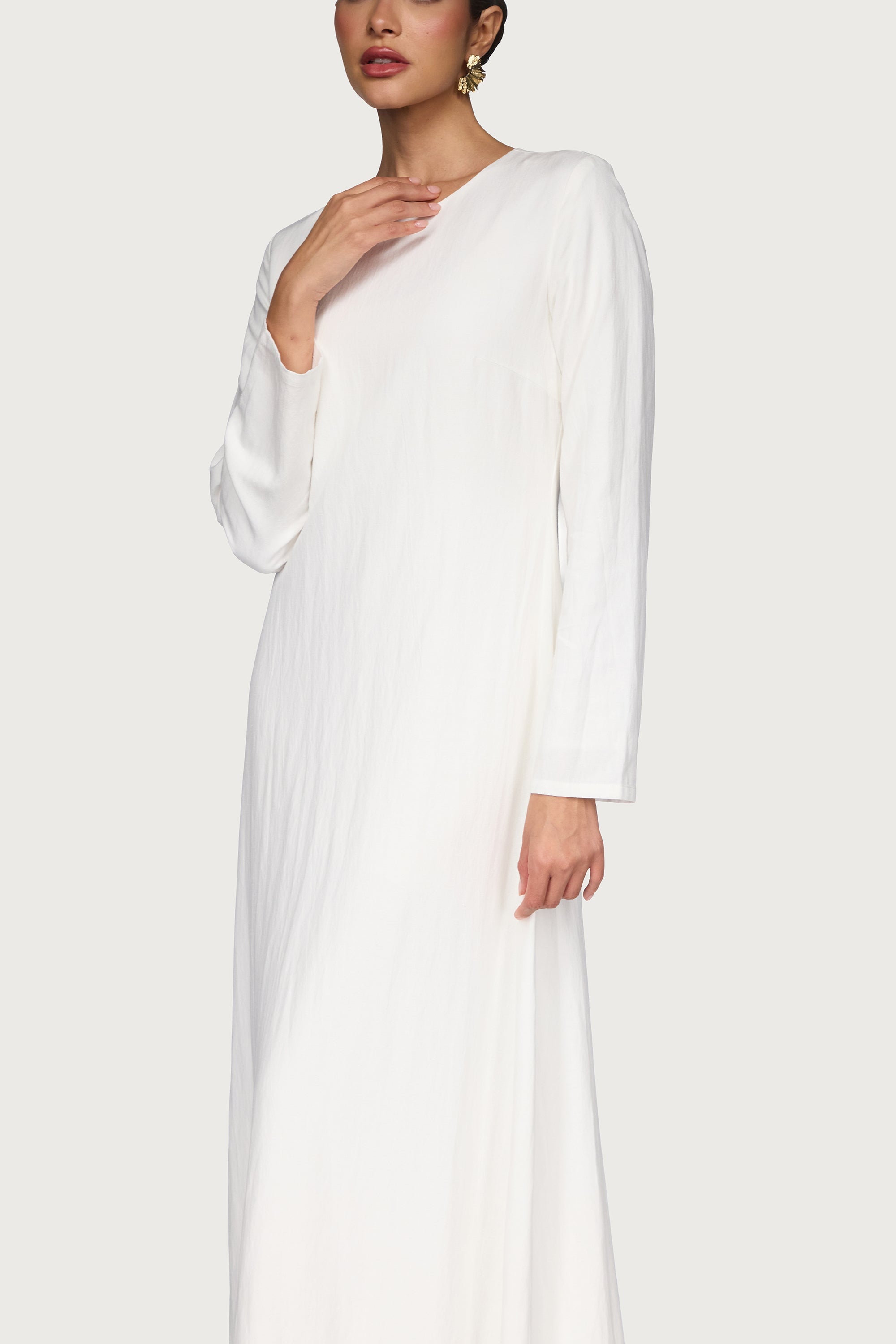 Linen Blend Basic Inner Maxi Dress - White Dresses Veiled