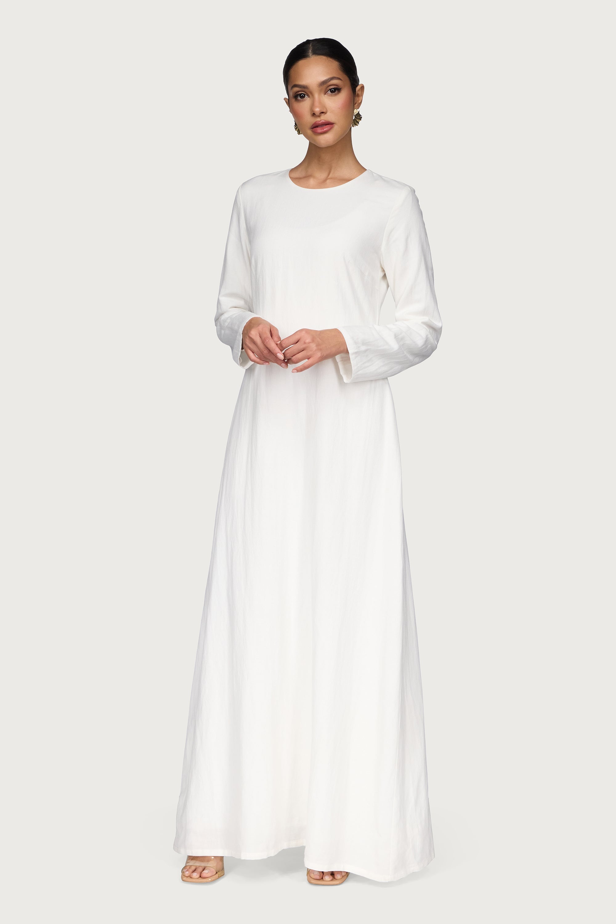 Linen Blend Basic Inner Maxi Dress - White Dresses Veiled