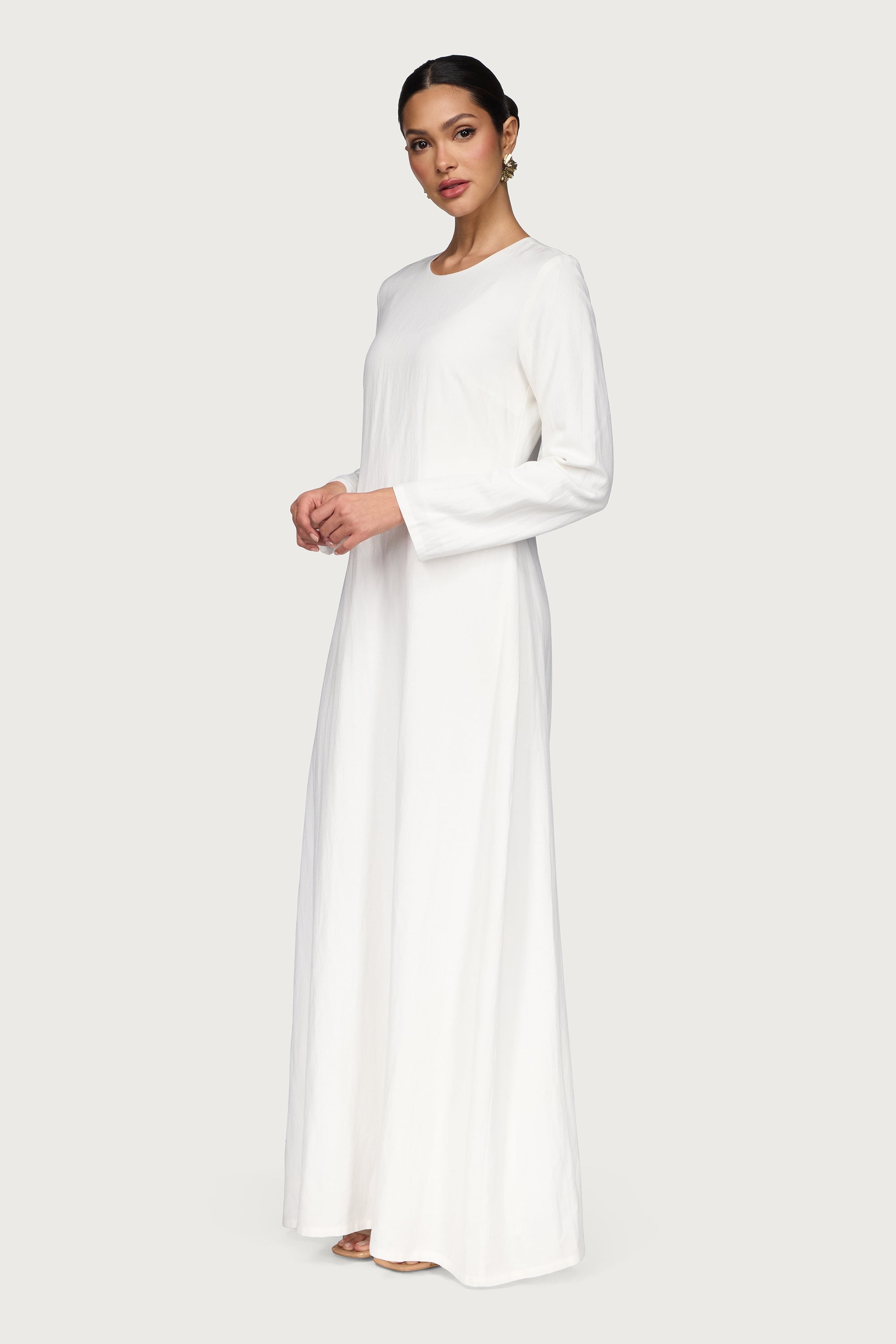 Linen Blend Basic Inner Maxi Dress - White Dresses Veiled