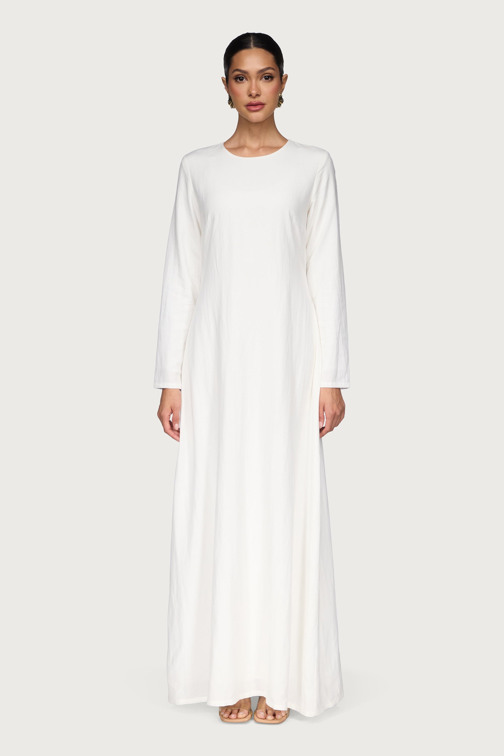 Linen Blend Basic Inner Maxi Dress - White Dresses Veiled