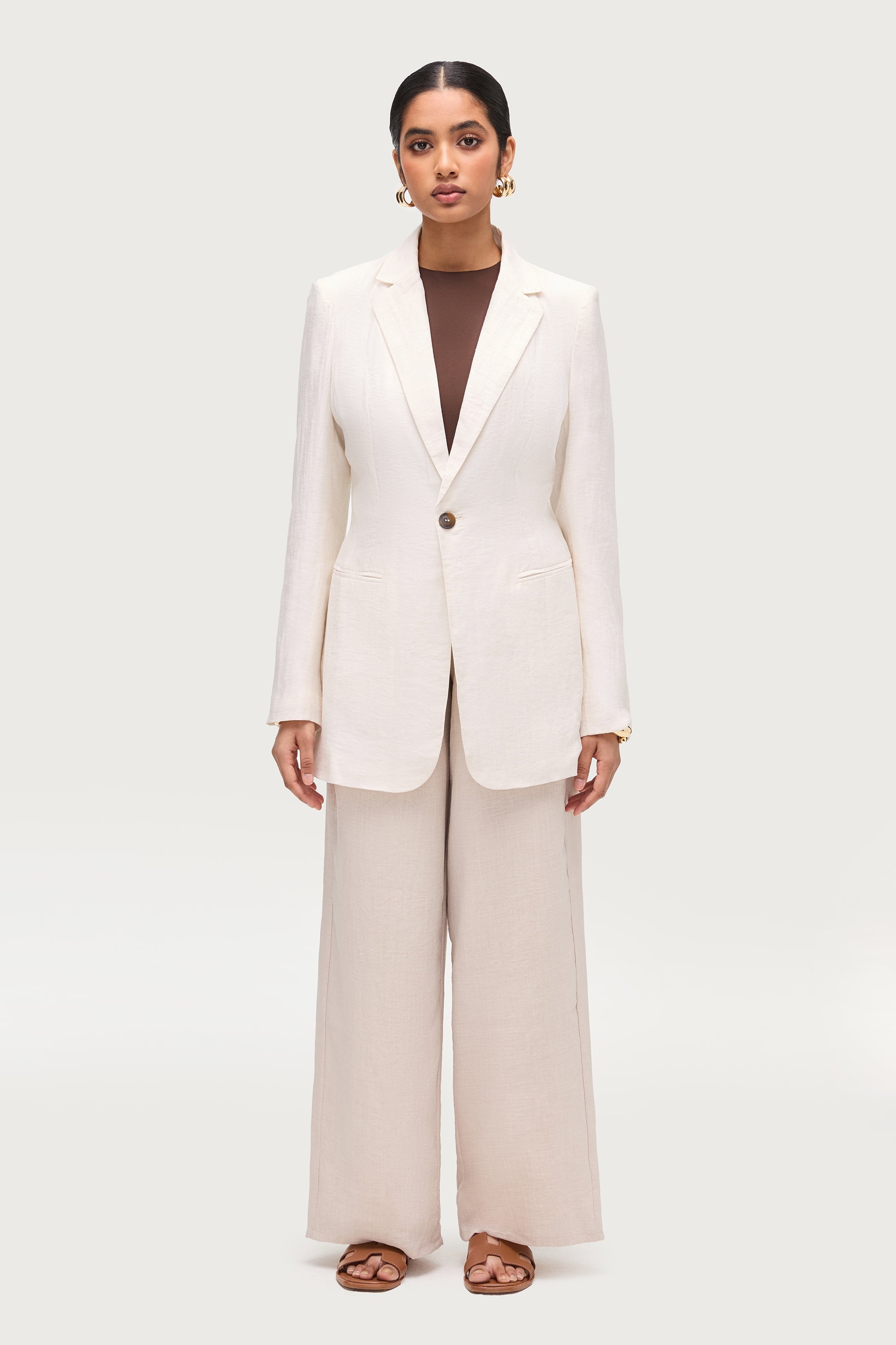 Linen Blend Blazer - Off White Dresses Veiled