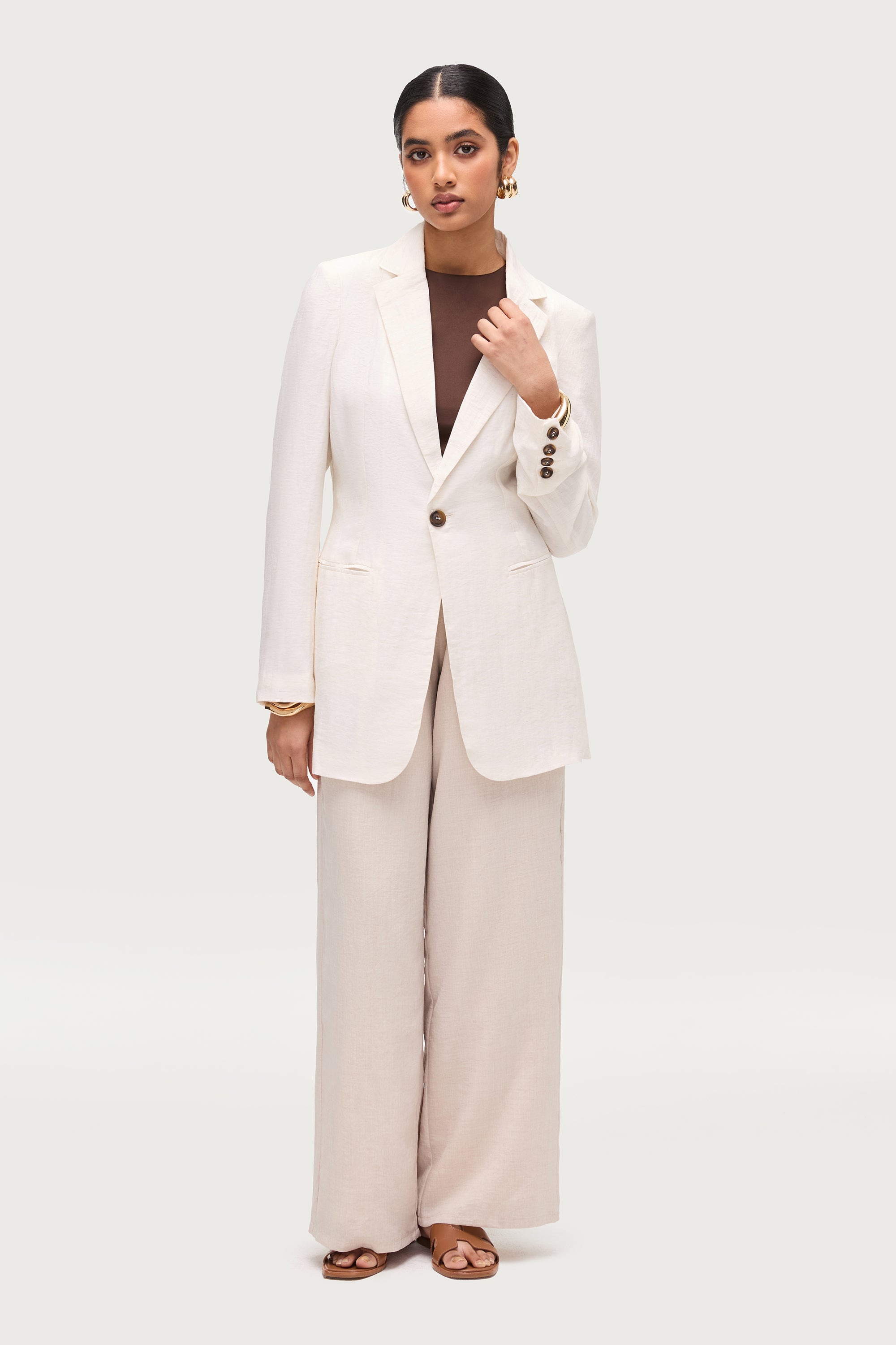 Linen Blend Blazer - Off White Dresses Veiled