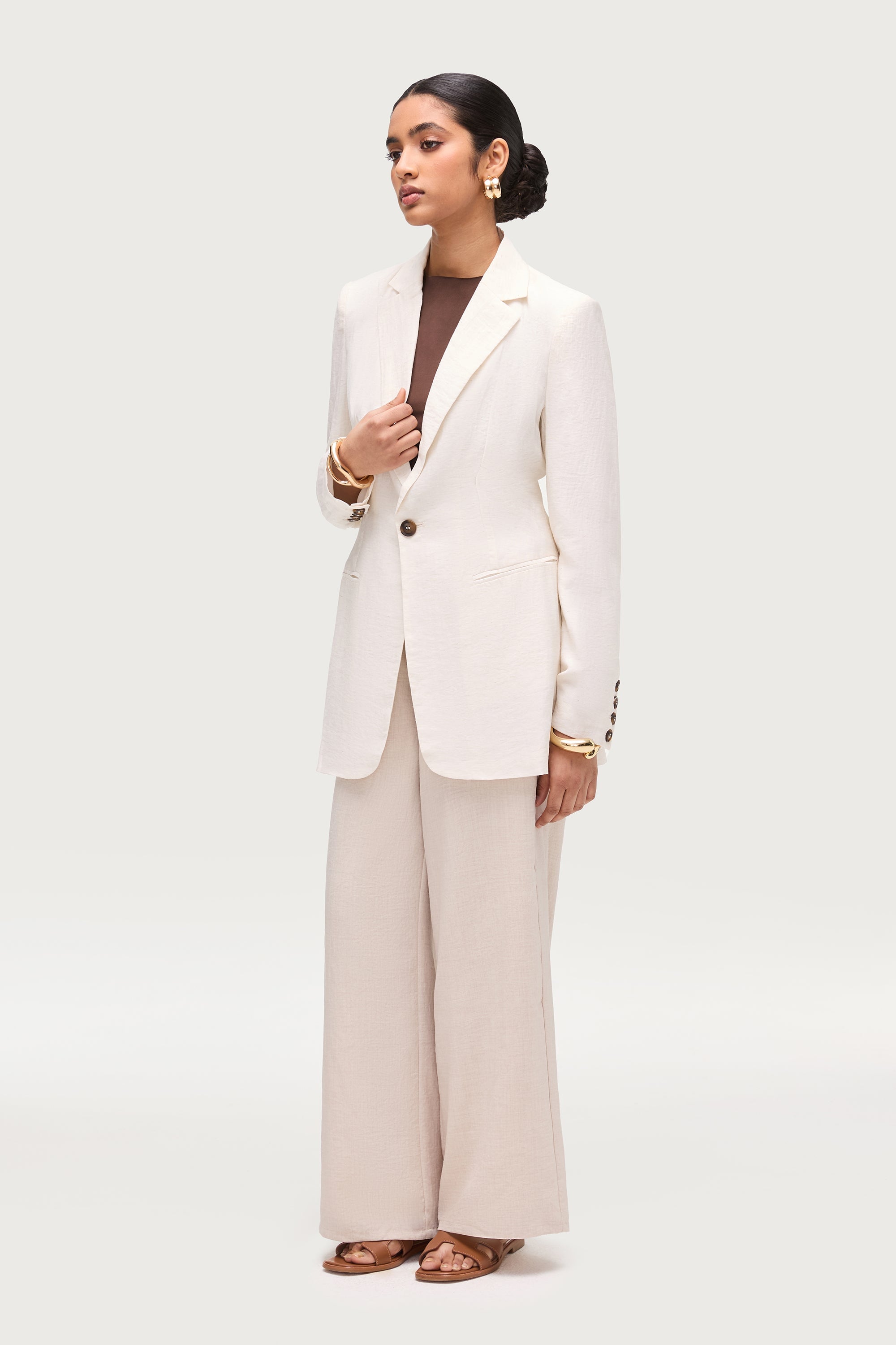 Linen Blend Blazer - Off White Dresses Veiled