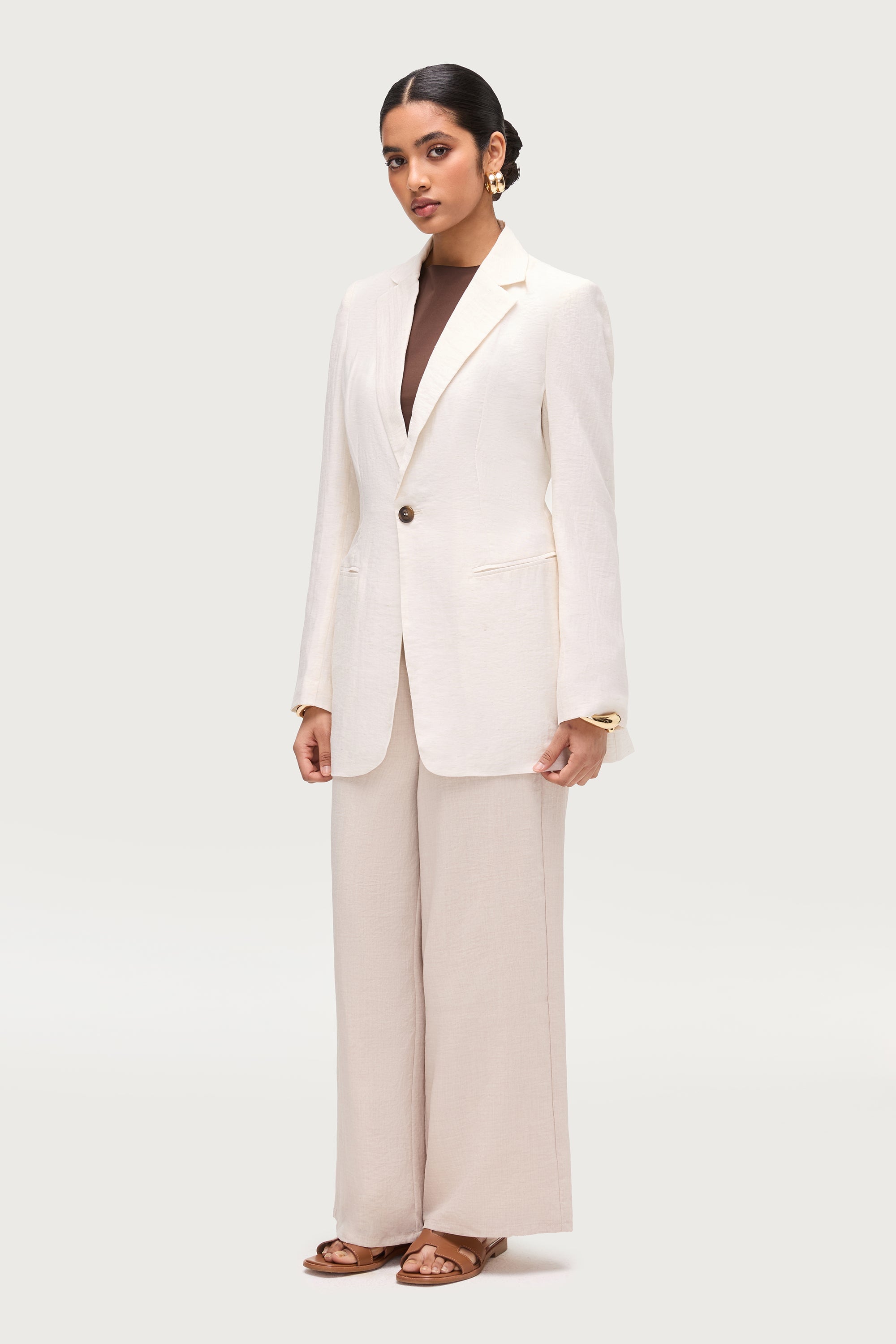 Linen Blend Blazer - Off White Dresses Veiled