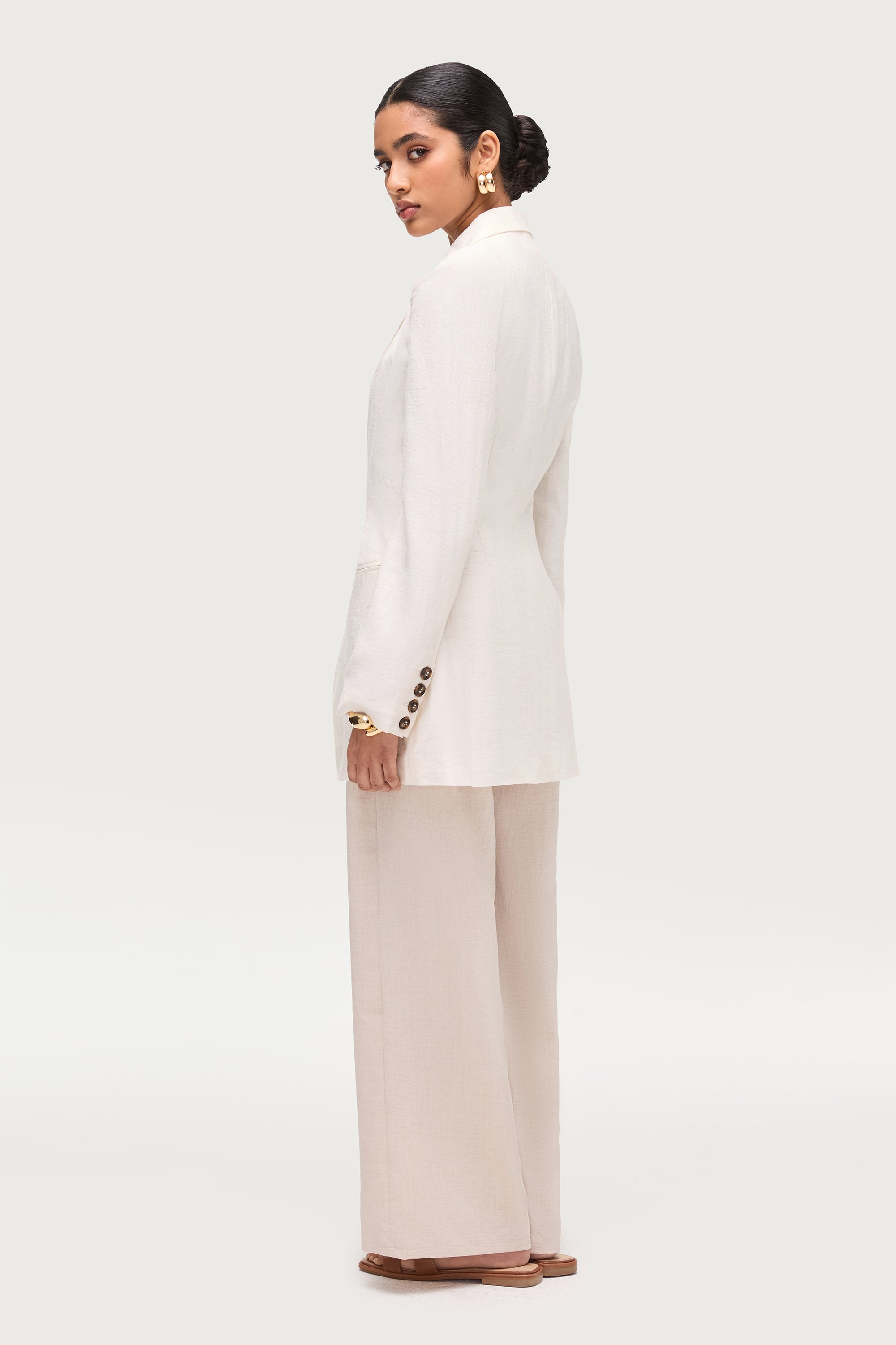 Linen Blend Blazer - Off White Dresses Veiled