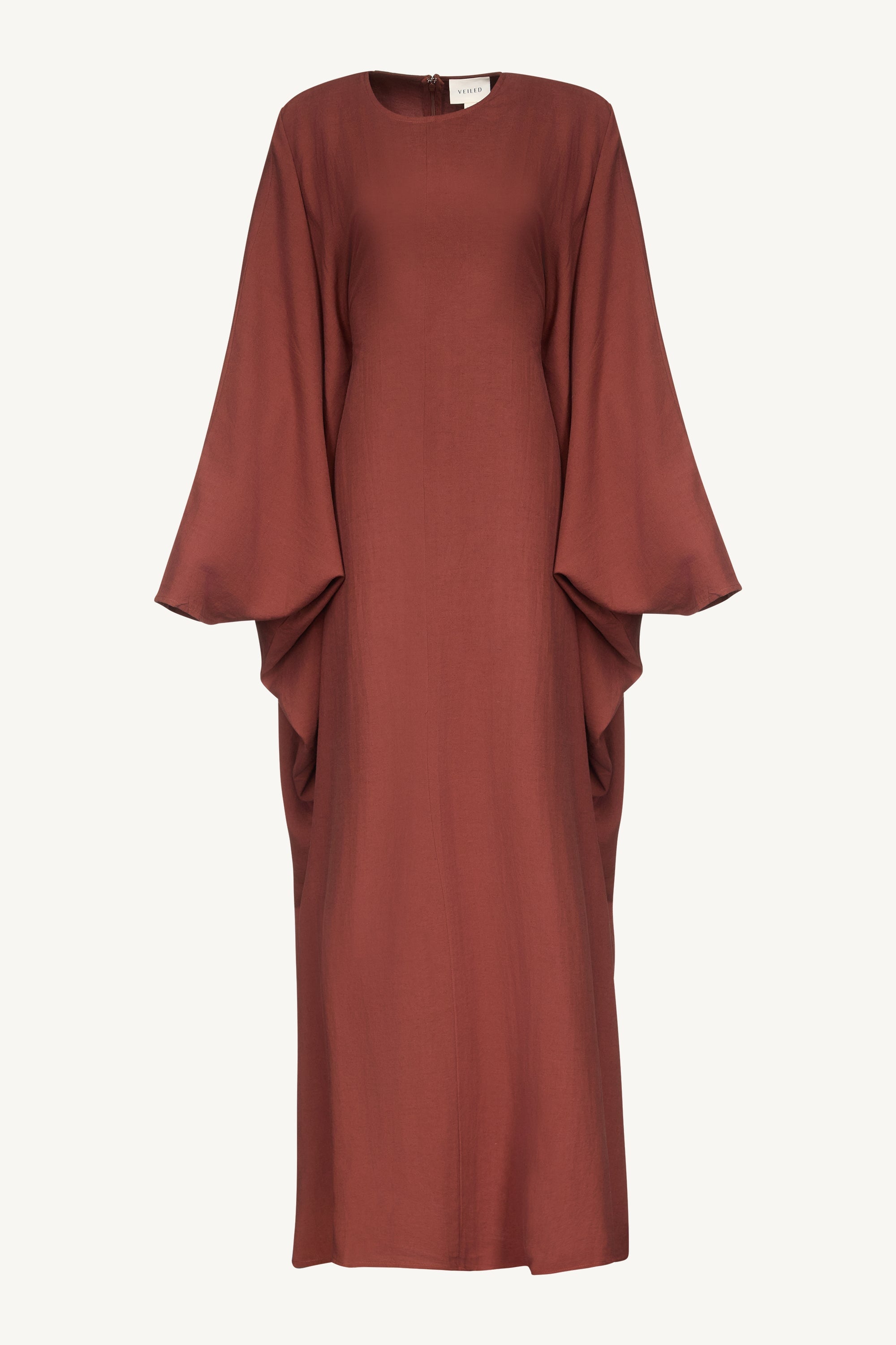 Linen Blend Butterfly Inner Tie Maxi Dress - Chocolate Abayas Veiled