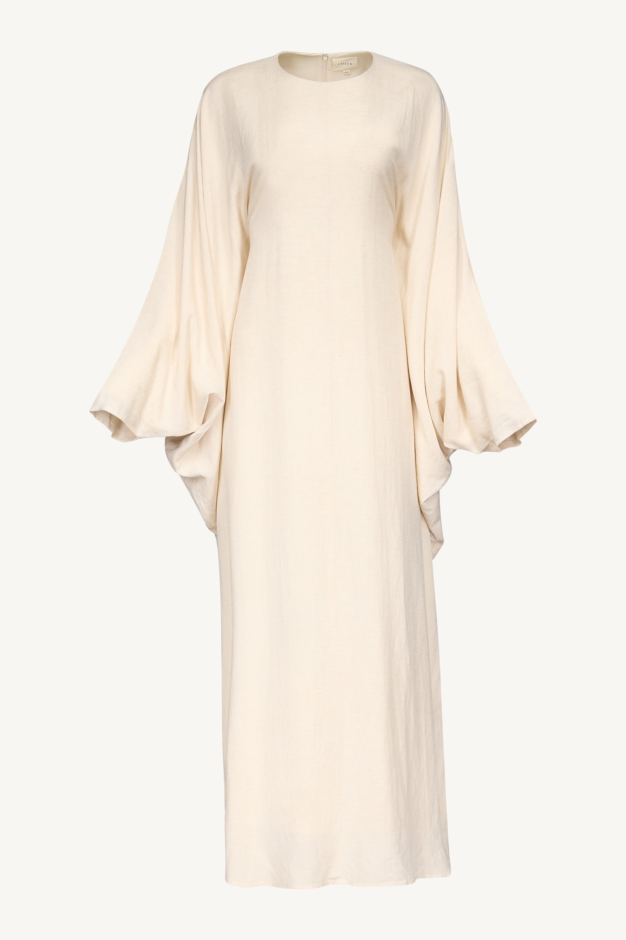 Linen Blend Butterfly Inner Tie Maxi Dress - Oatmeal Abayas Veiled