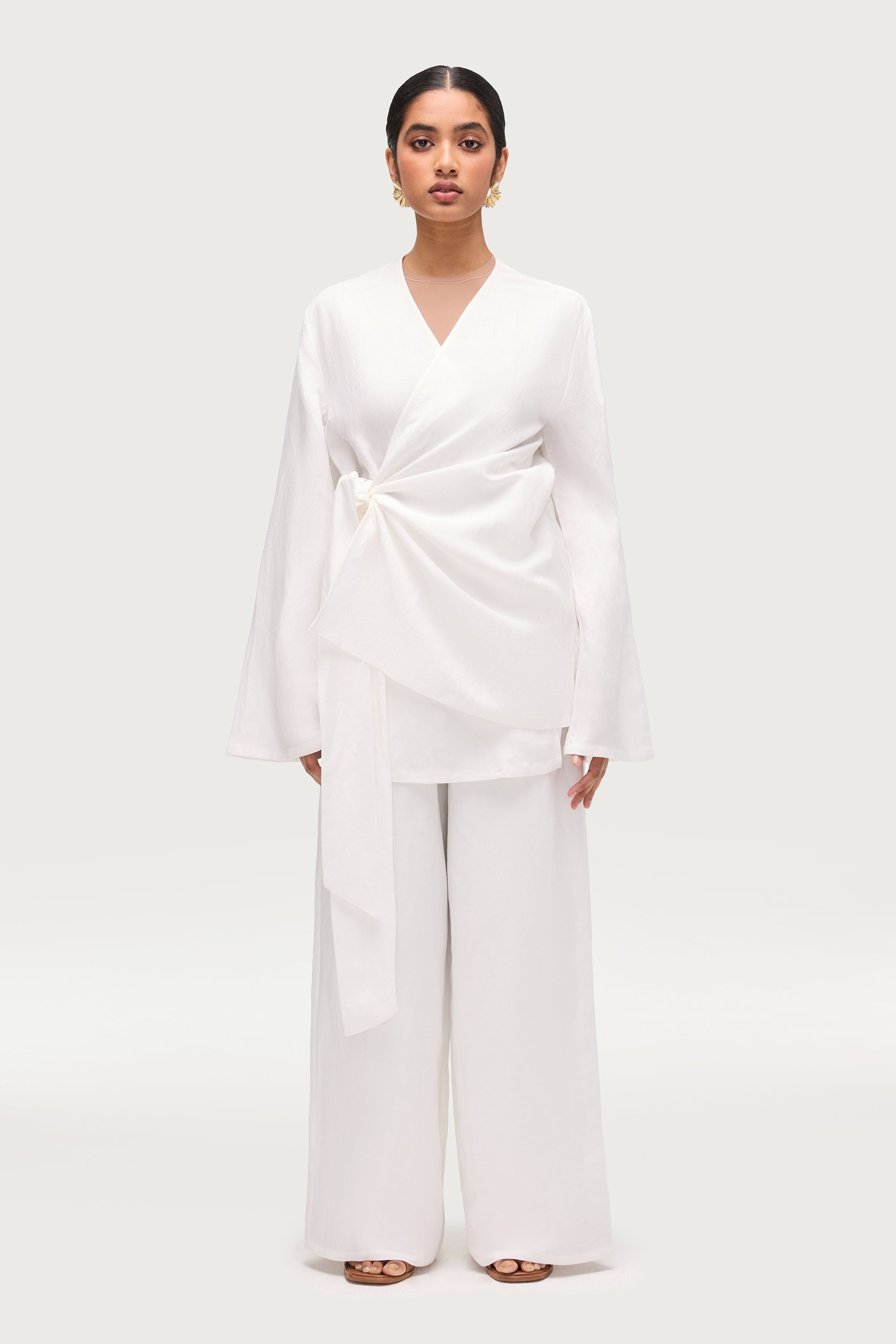 Linen Blend Kimono Top - Off White Dresses Veiled