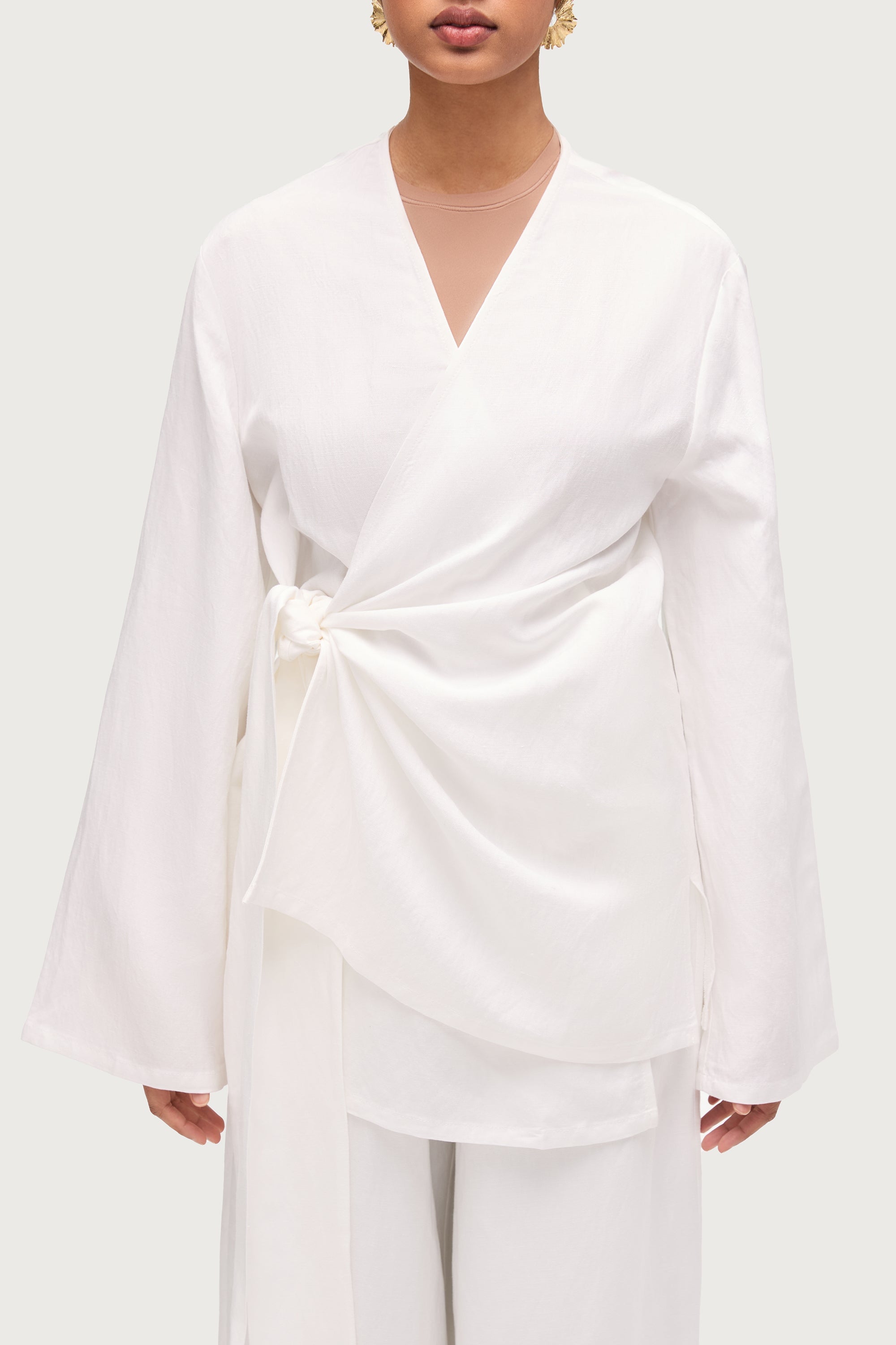 Linen Blend Kimono Top - Off White Dresses Veiled