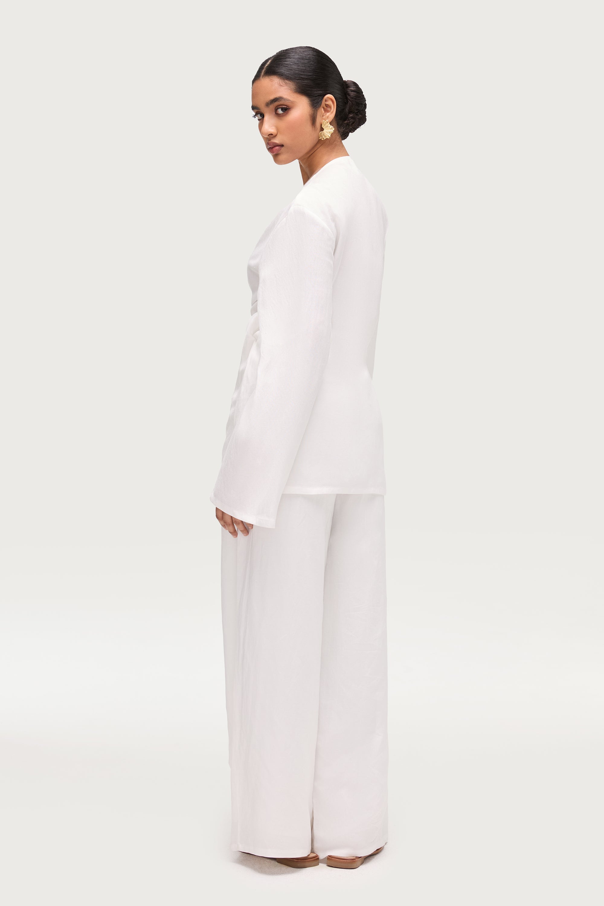 Linen Blend Kimono Top - Off White Dresses Veiled