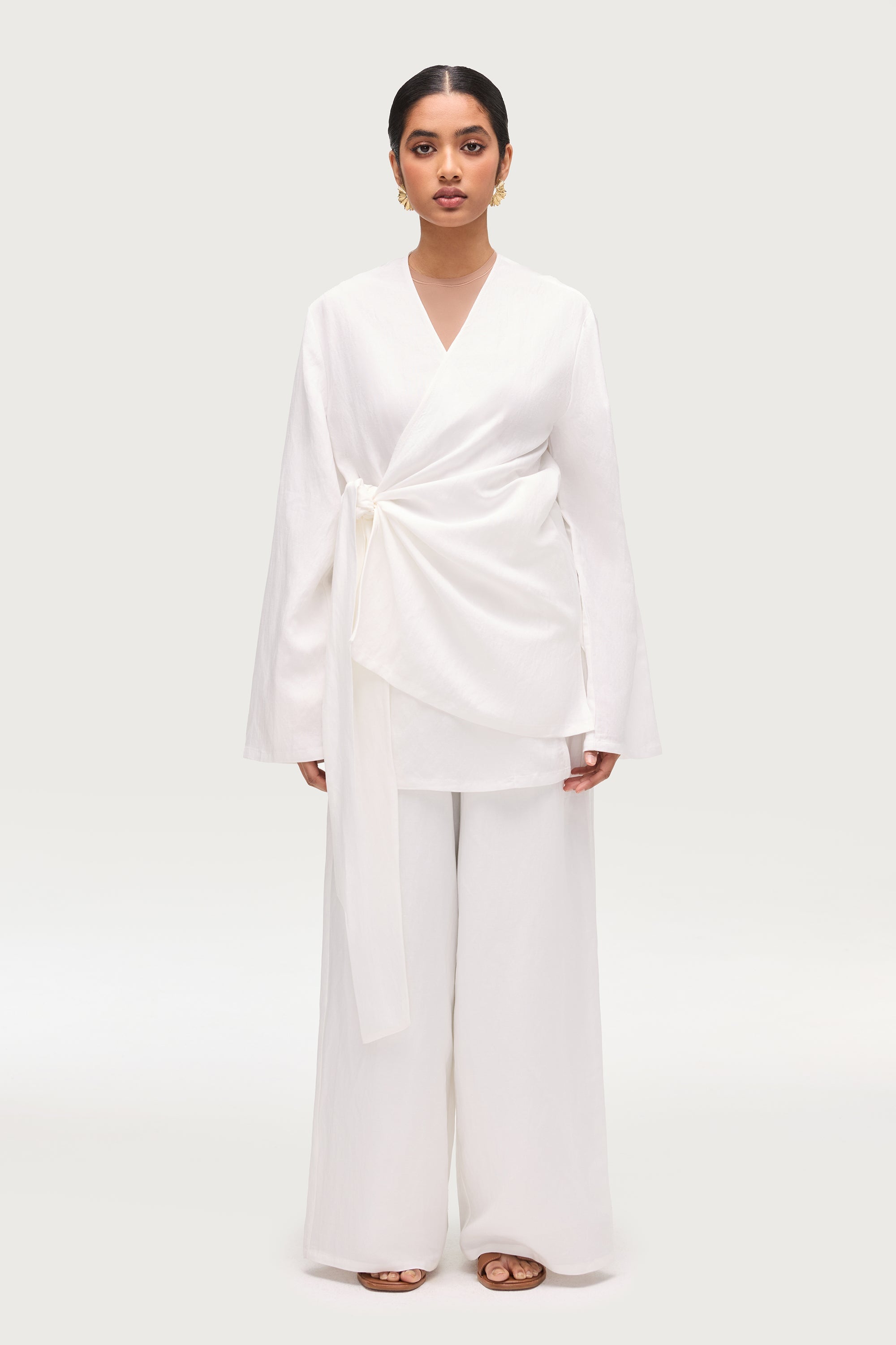 Linen Blend Kimono Top - Off White Dresses Veiled