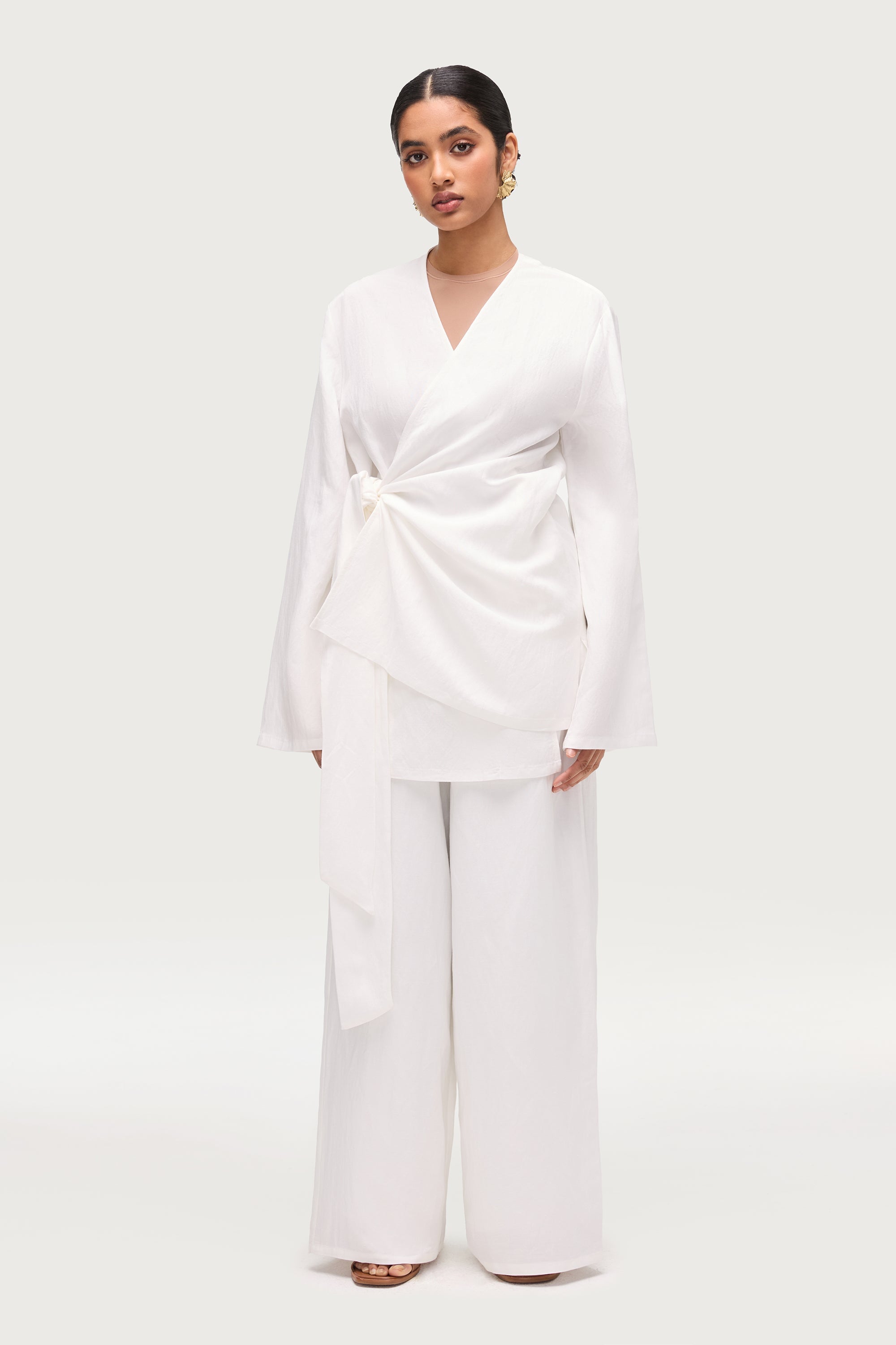 Linen Blend Kimono Top - Off White Dresses Veiled