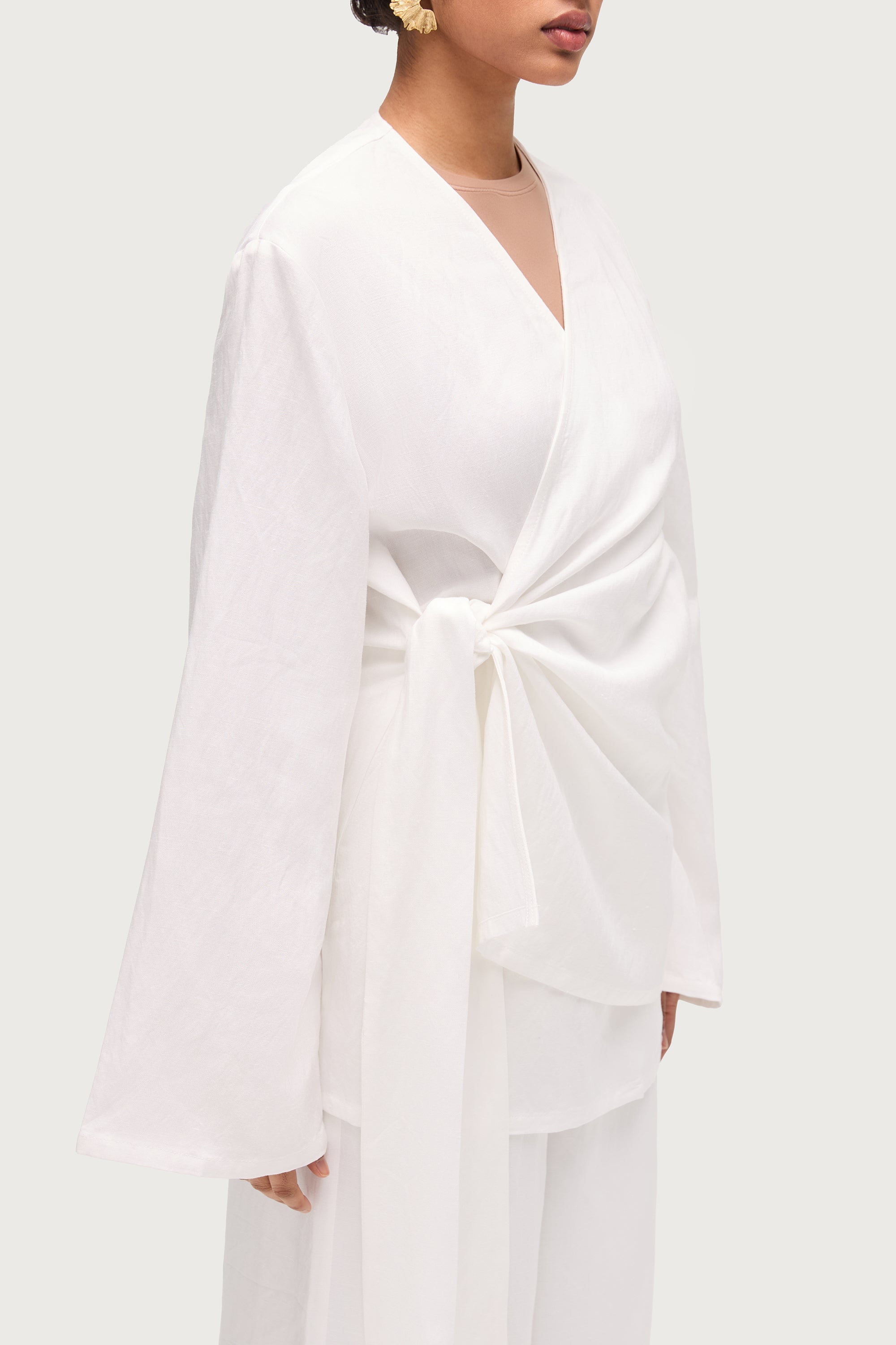 Linen Blend Kimono Top - Off White Dresses Veiled