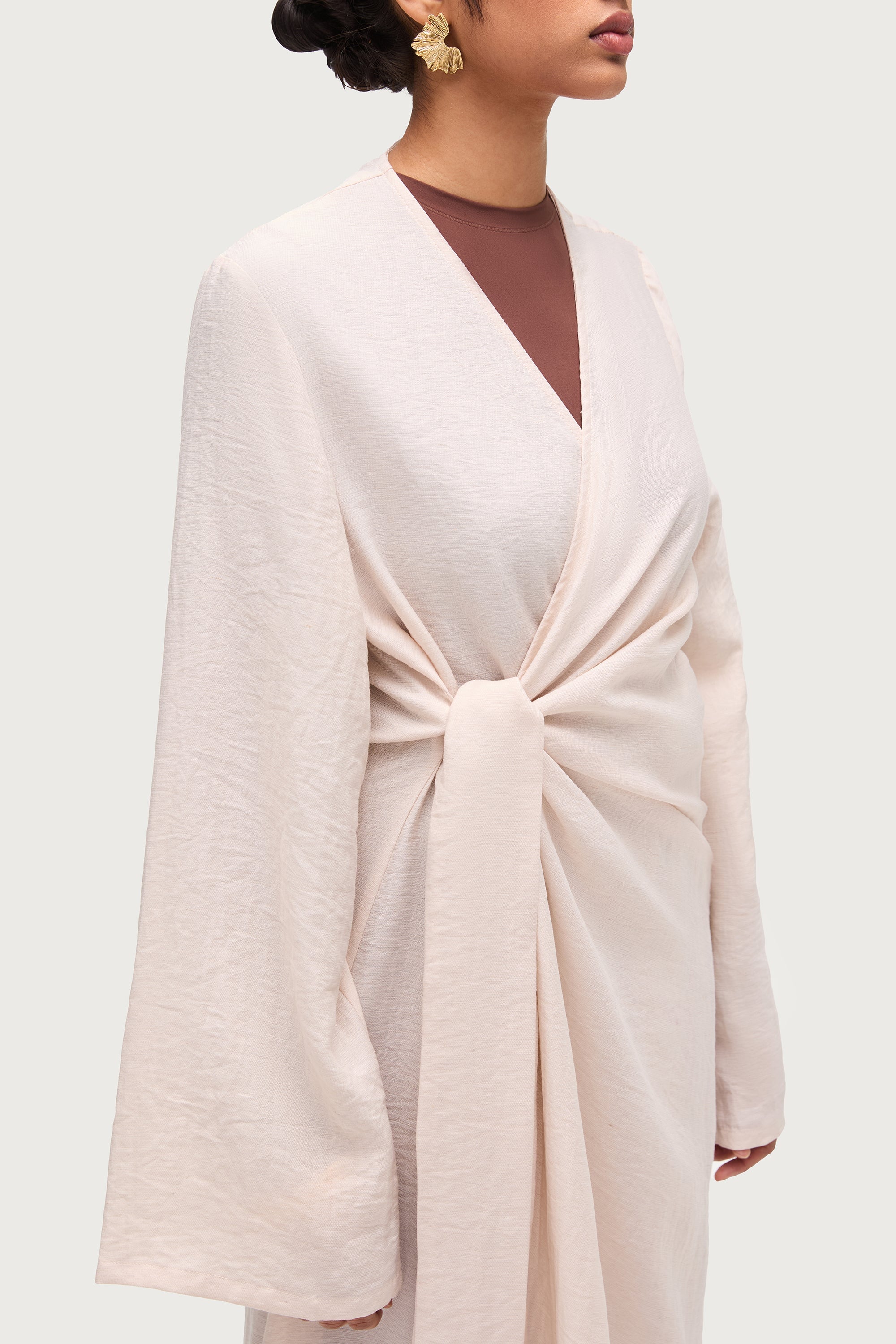 Linen Blend Side Tie Abaya - Sand Dune Dresses Veiled