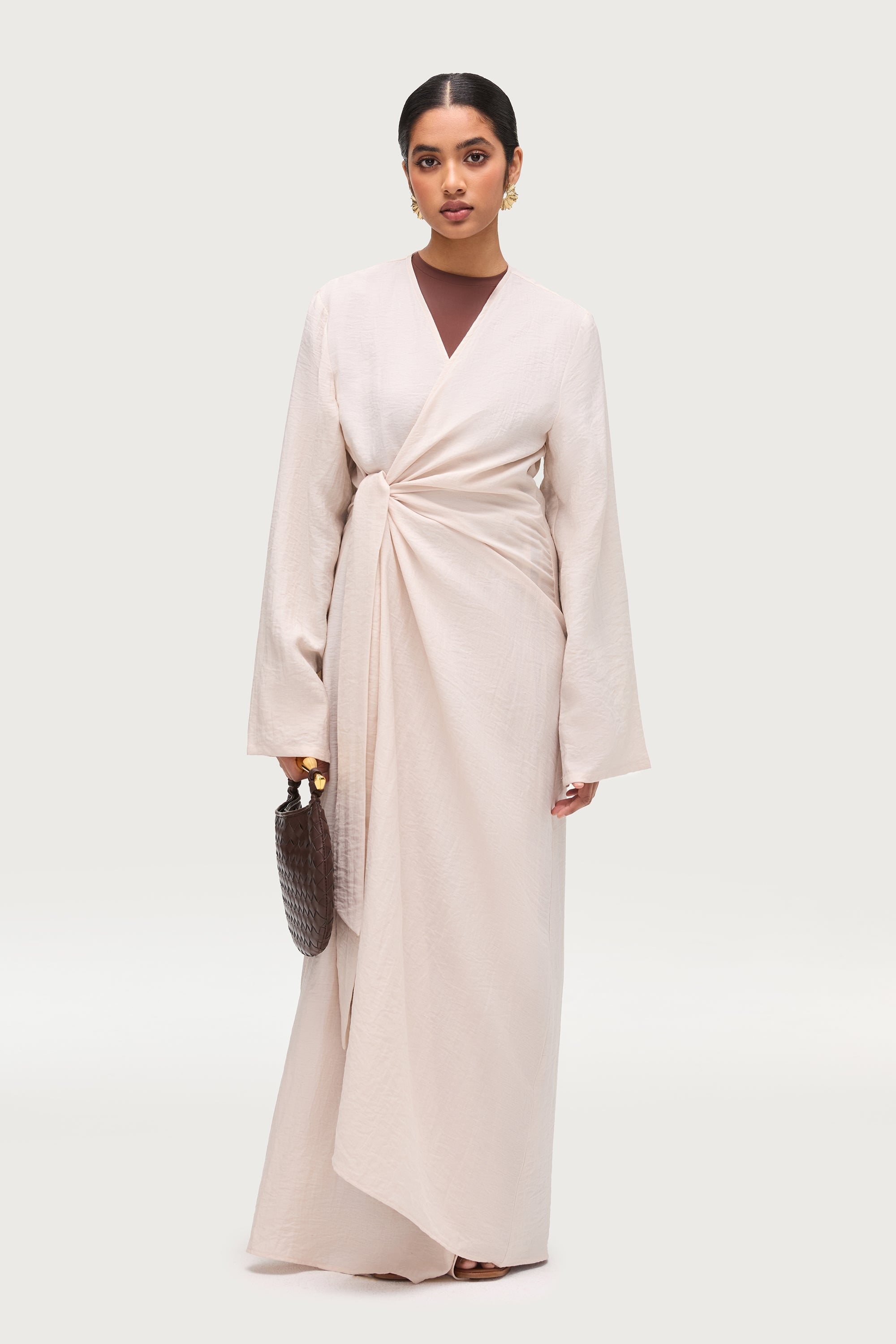 Linen Blend Side Tie Abaya - Sand Dune Dresses Veiled