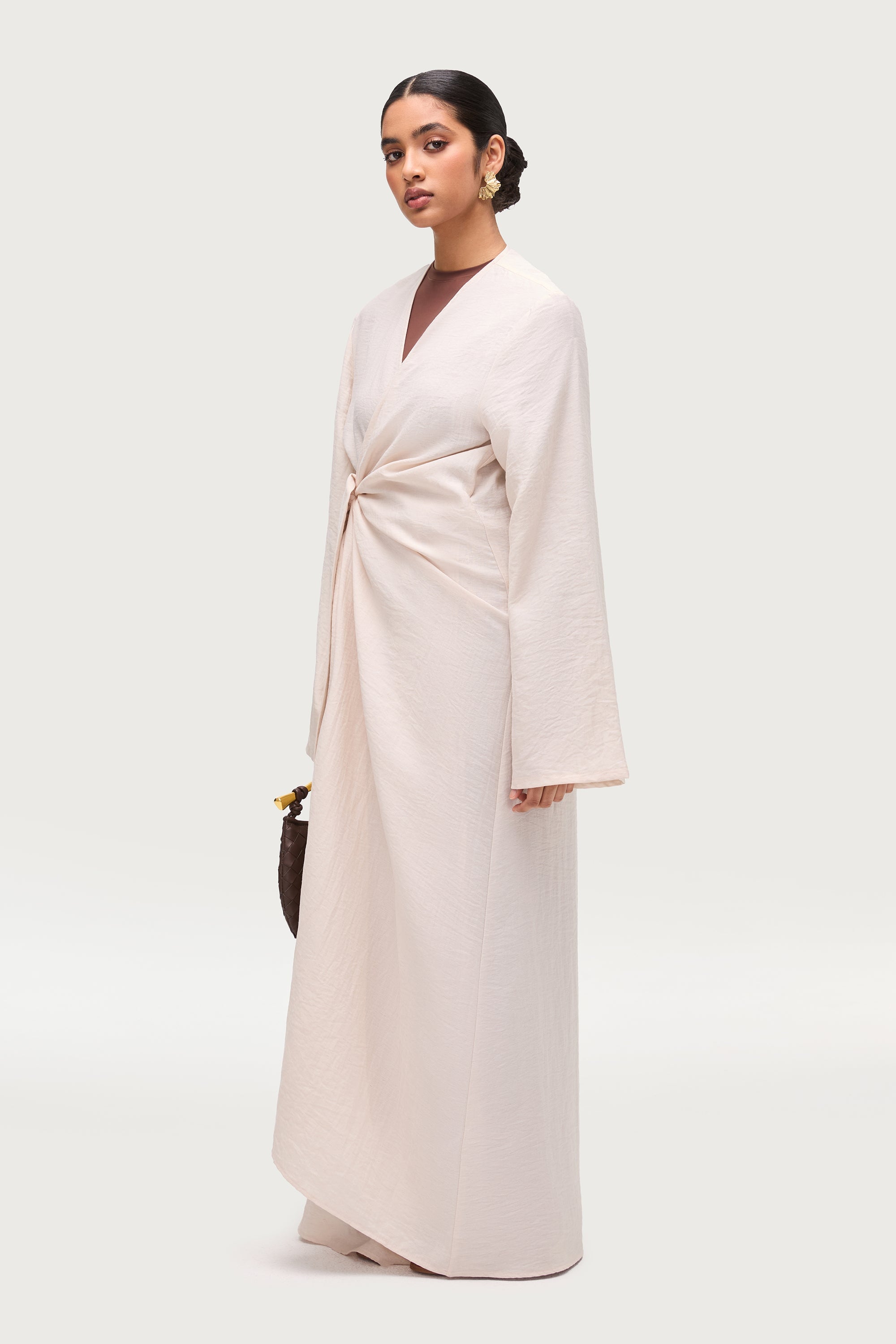 Linen Blend Side Tie Abaya - Sand Dune Dresses Veiled